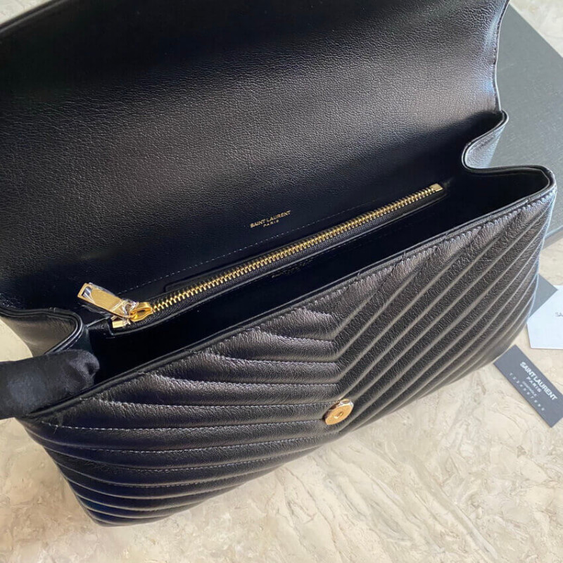 Replica Ysl Saint Laurent Sheepskin Matelasse Chevron Monogram Large College Satchel 392738 Black1:1High-quality replica