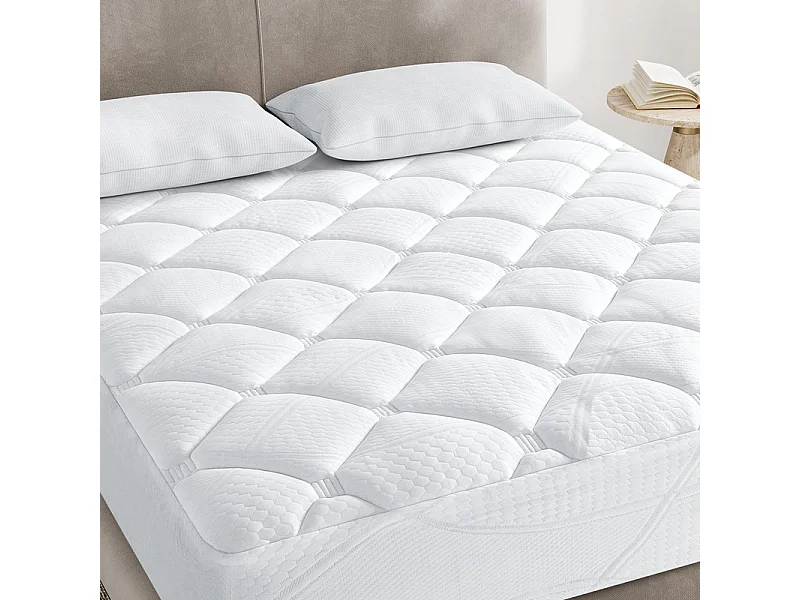 Surmatelas 140x190 cm INRE - Confort Optimal - Moelleux, Anti-acarien, Respirant - Poche Profonde - pour Matelas 2 Places - Lavable