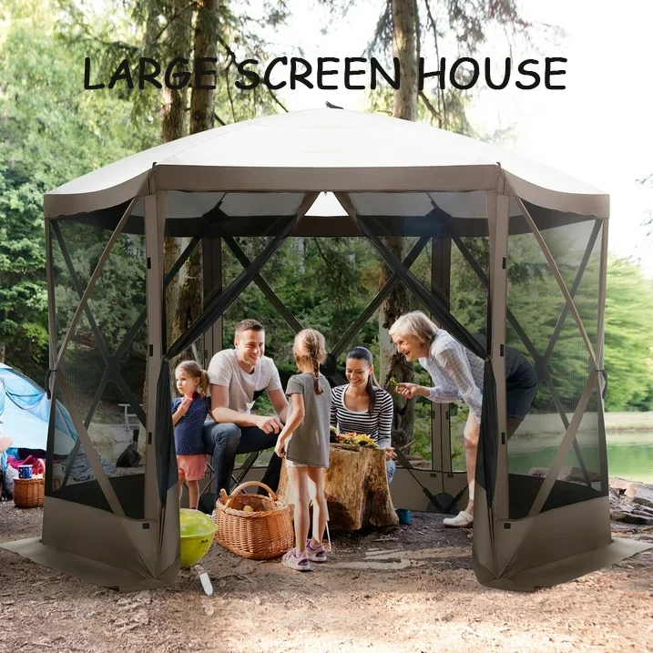 COBIZI 12'x12' Pop-up Gazebo Outdoor Camping Tent with 6 Sides Mosquito Netting, Waterproof, UV Resistant, Portable Screen House Room, Easy Set-up Party Tent with Carry bag, Ground Spike, Brown - Image 16