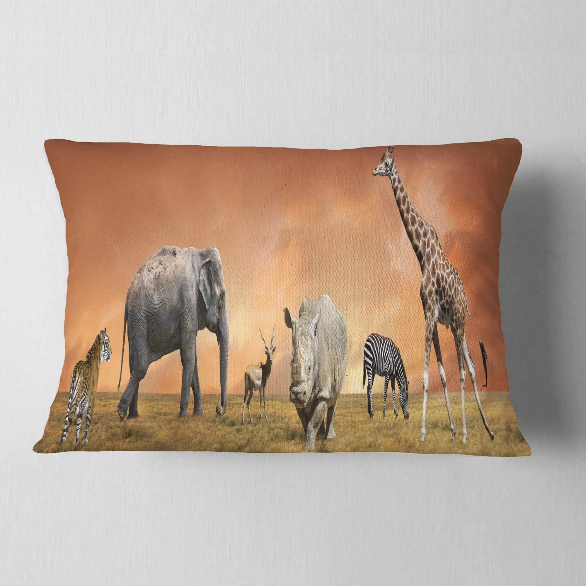 Designart Savannah Wildlife Panorama - African Throw Pillow - 12x20