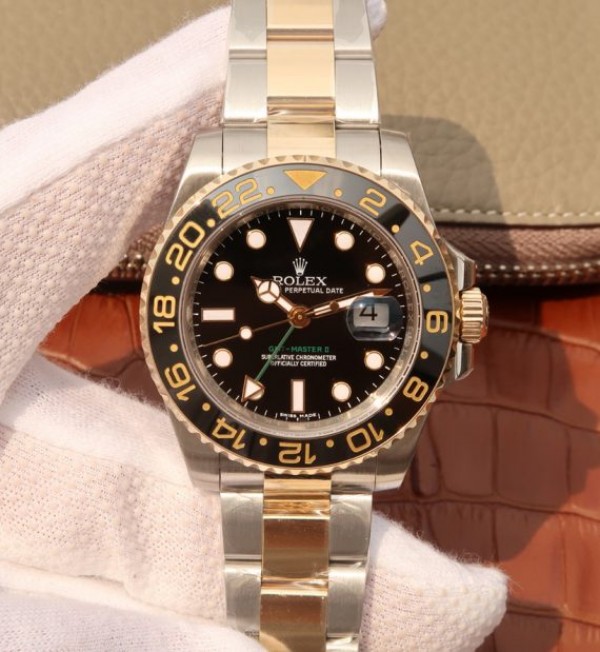 Replica Rolex GMT-Master II 116713 LN Black Ceramic Thick YG Wrapped Noob A3186 - Elite Watch Atelier