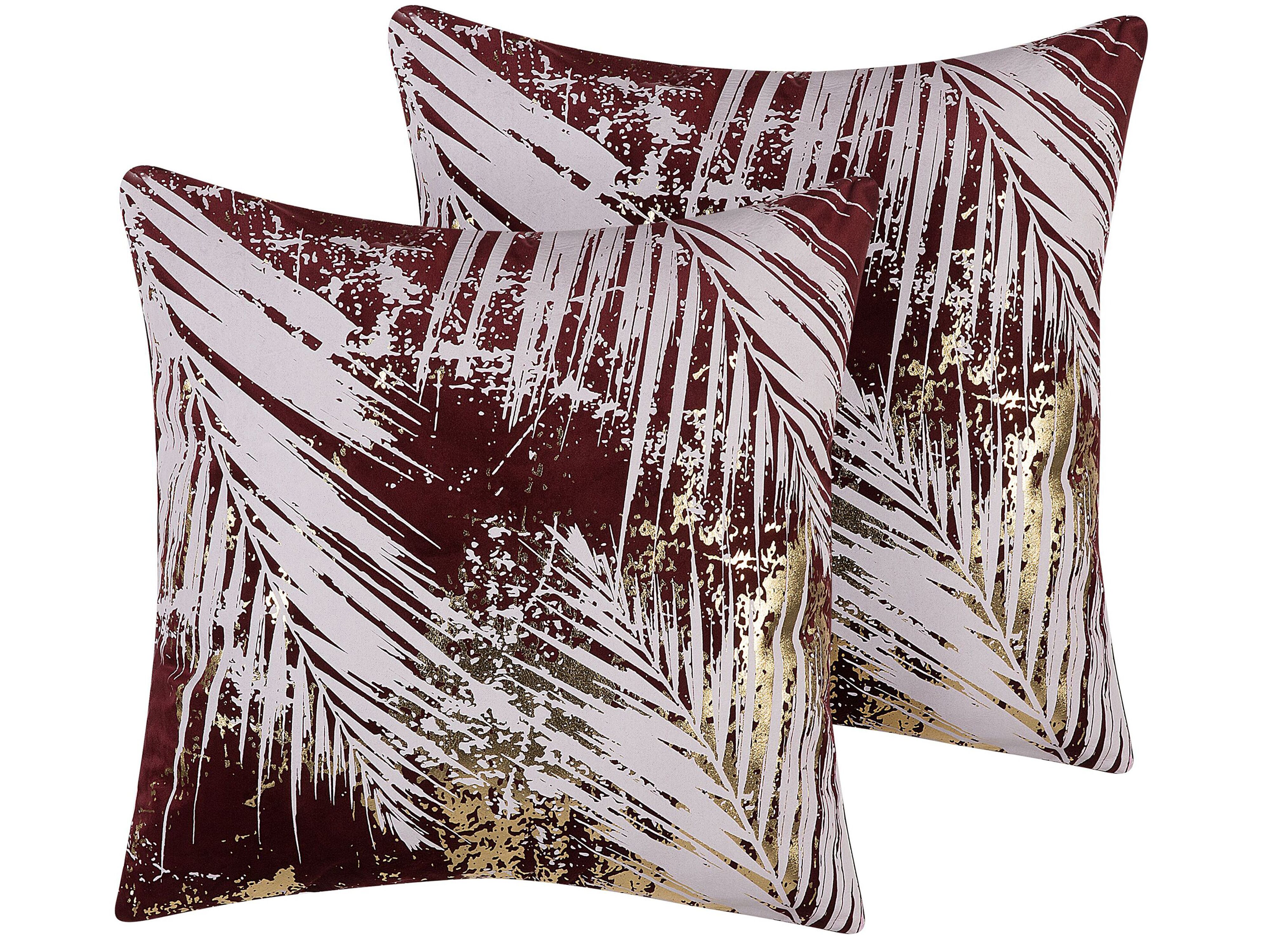 Set of 2 Decorative Cushions CALLA Velvet 45 x 45 cm Red Plant Pattern