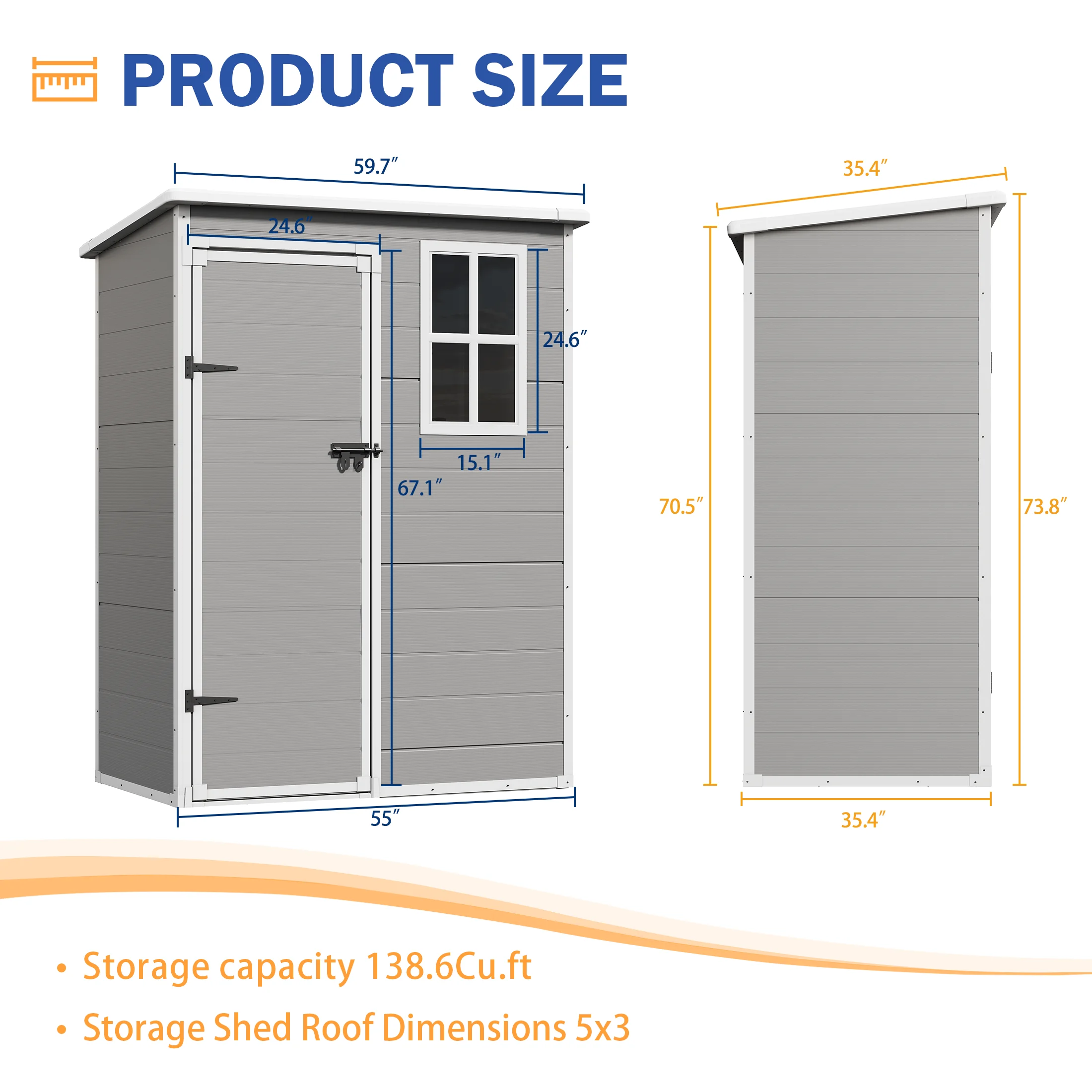 UDPATIO Outdoor Storage Shed 5x3 FT, Resin Garden Shed for Backyard, Patio, Lawn, Grey & White - Image 6