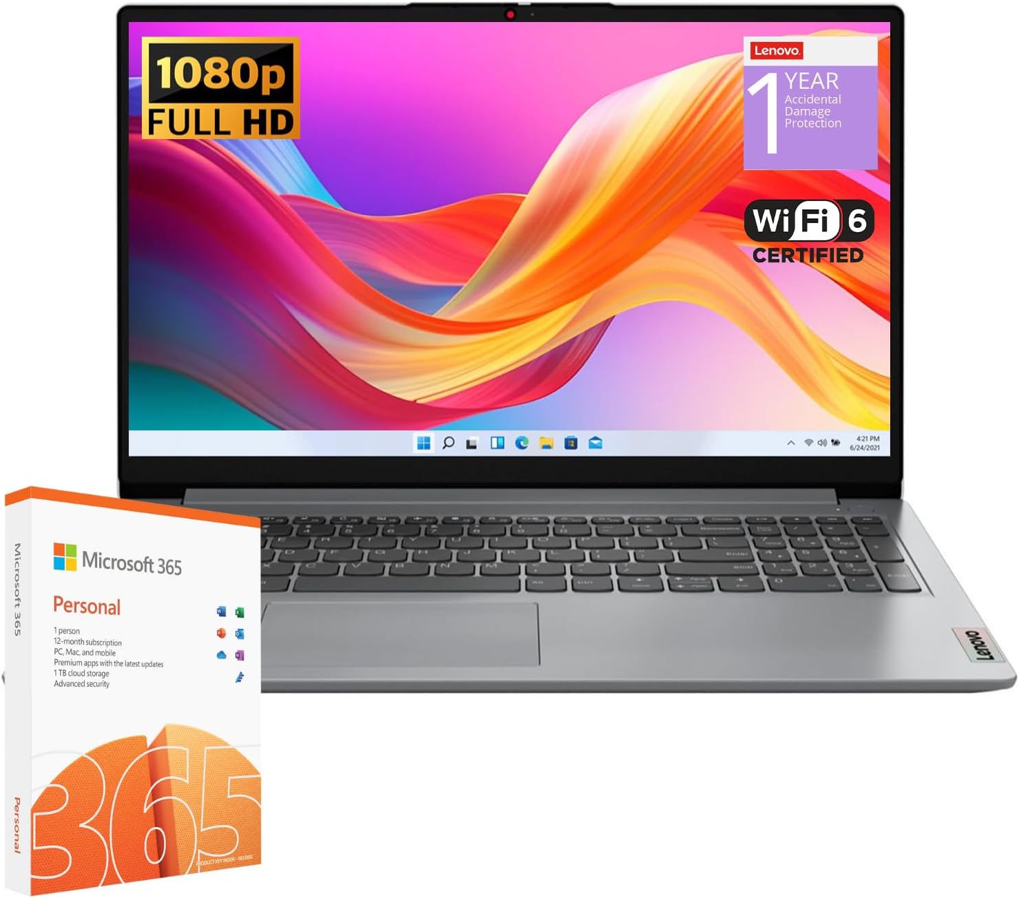 Lenovo IdeaPad 1 Student Laptop  Intel Dual Core Processor  12GB RAM  512GB SSD + 128GB eMMC  15.6
