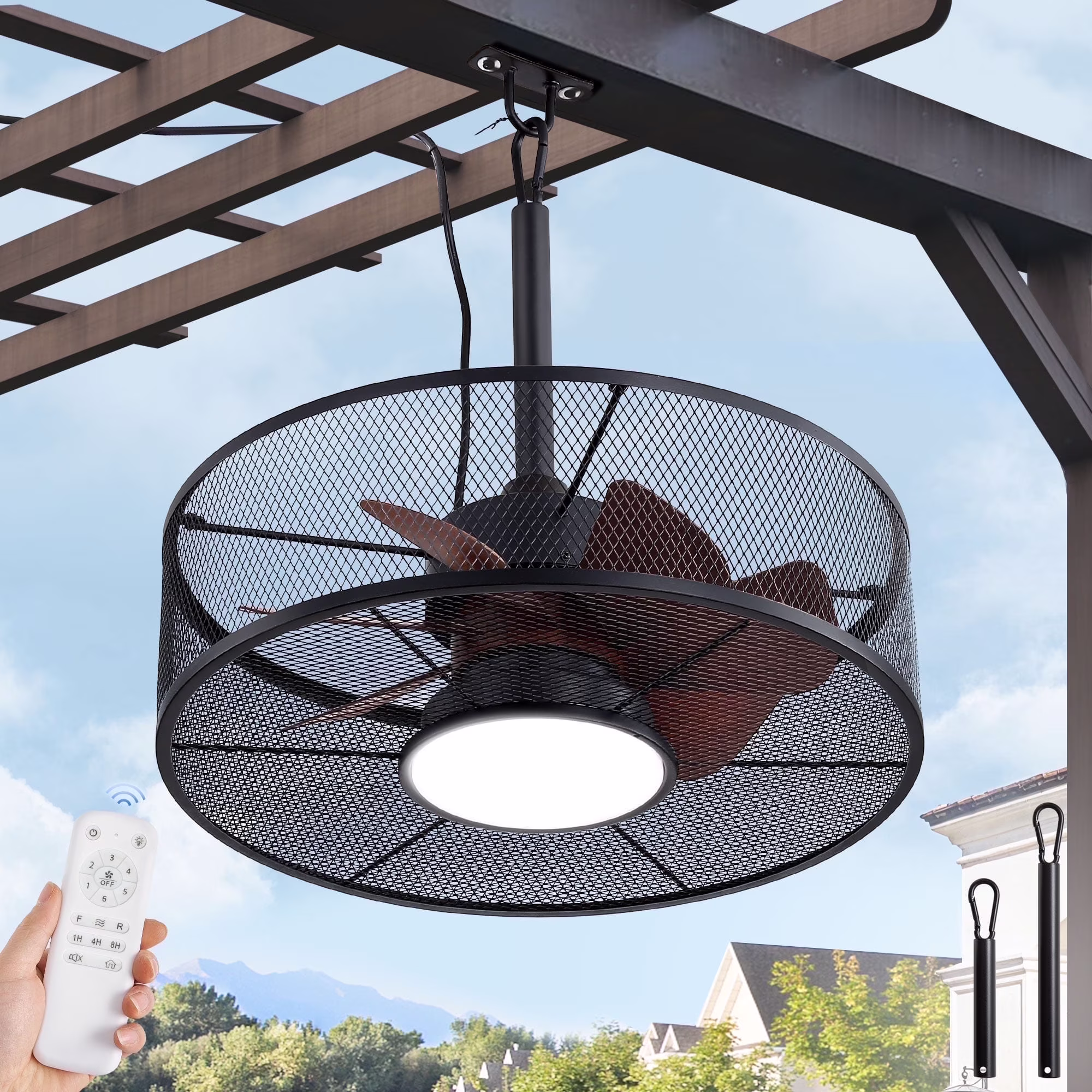 Zardon 20" Outdoor Ceiling Fan with Light and Remote, 7 Blades Caged Waterproof Gazebo Fan for Patio, Porch, Pergola Canopy, App Control - Image 11
