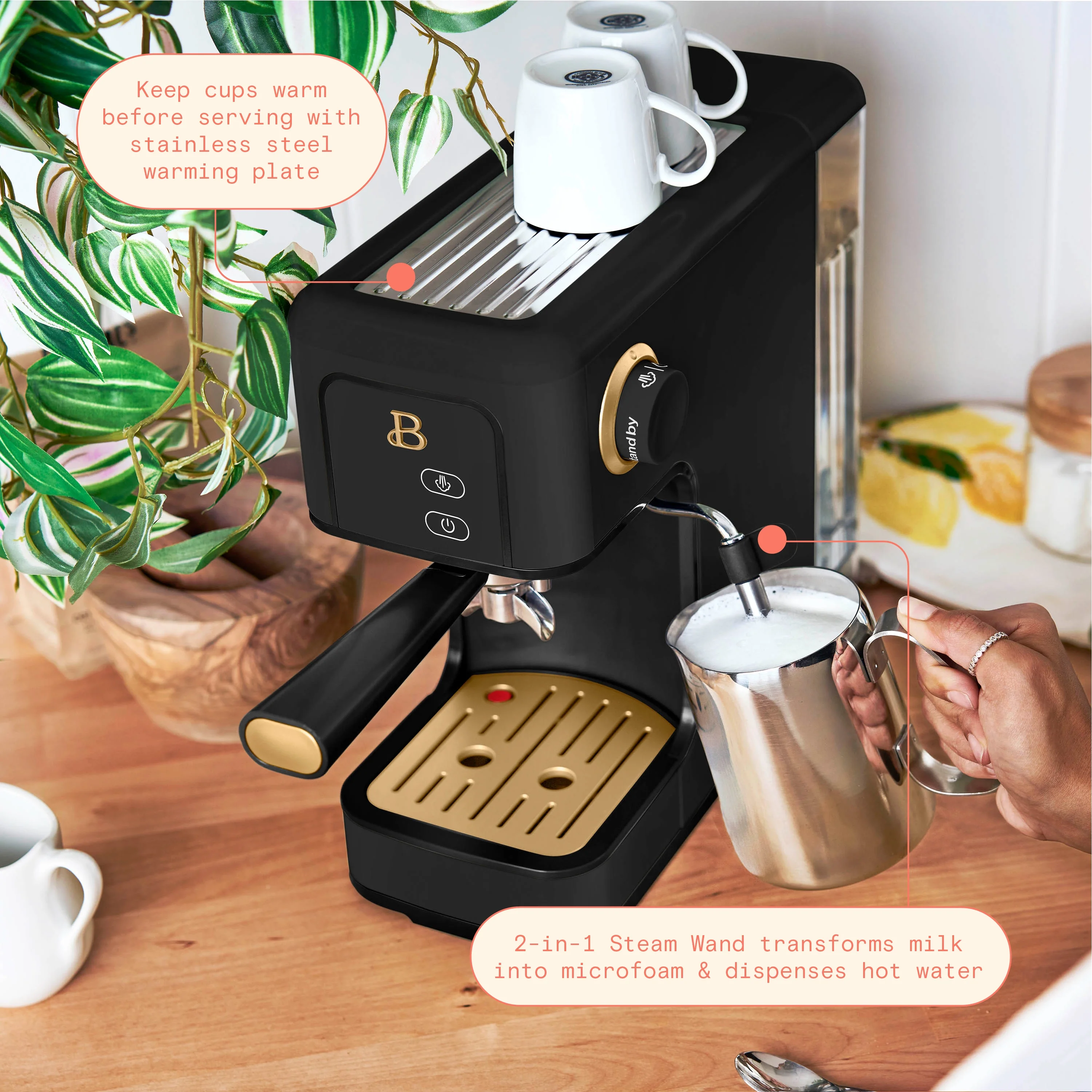 Beautiful Slim Espresso Machine with 20-Bar Pressure, Black Sesame by Drew Barrymore - Image 4