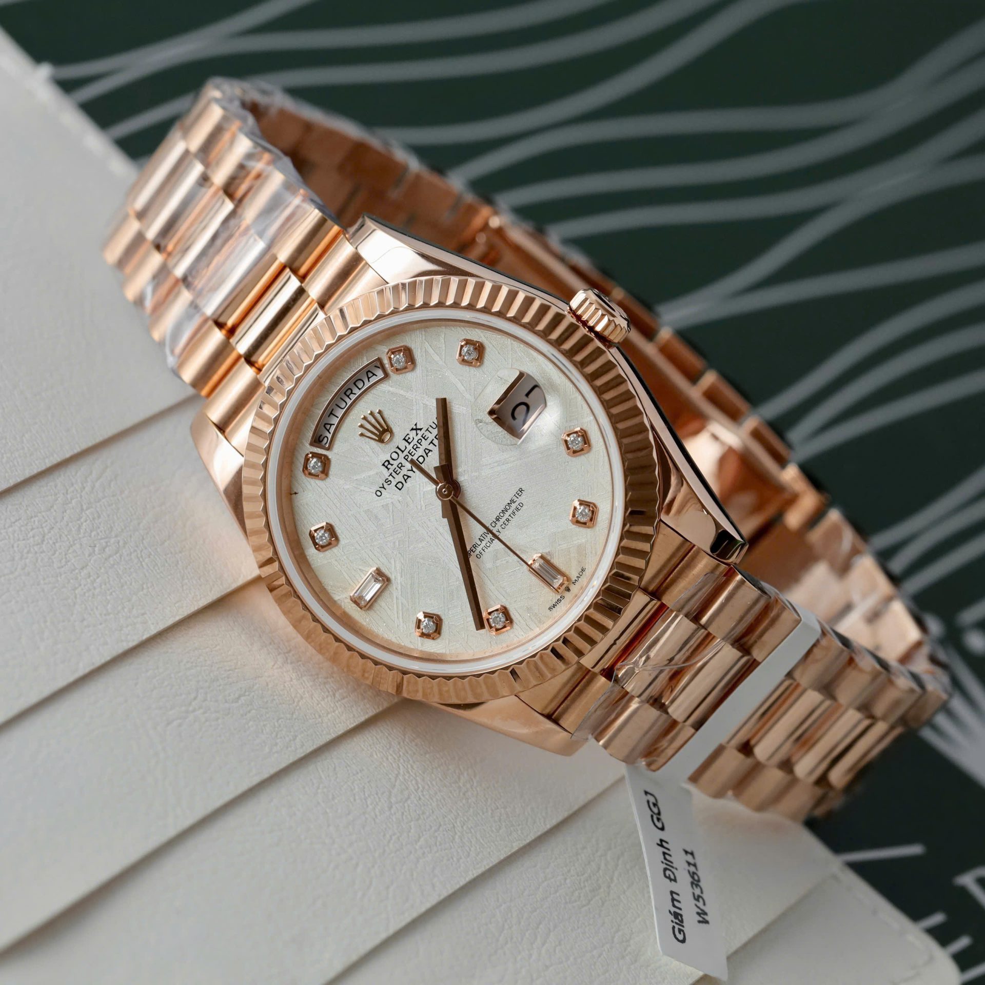 Rolex Day-Date Custom Rose Gold Wrapped + Dial Moissanite Diamonds 40mm - Top club