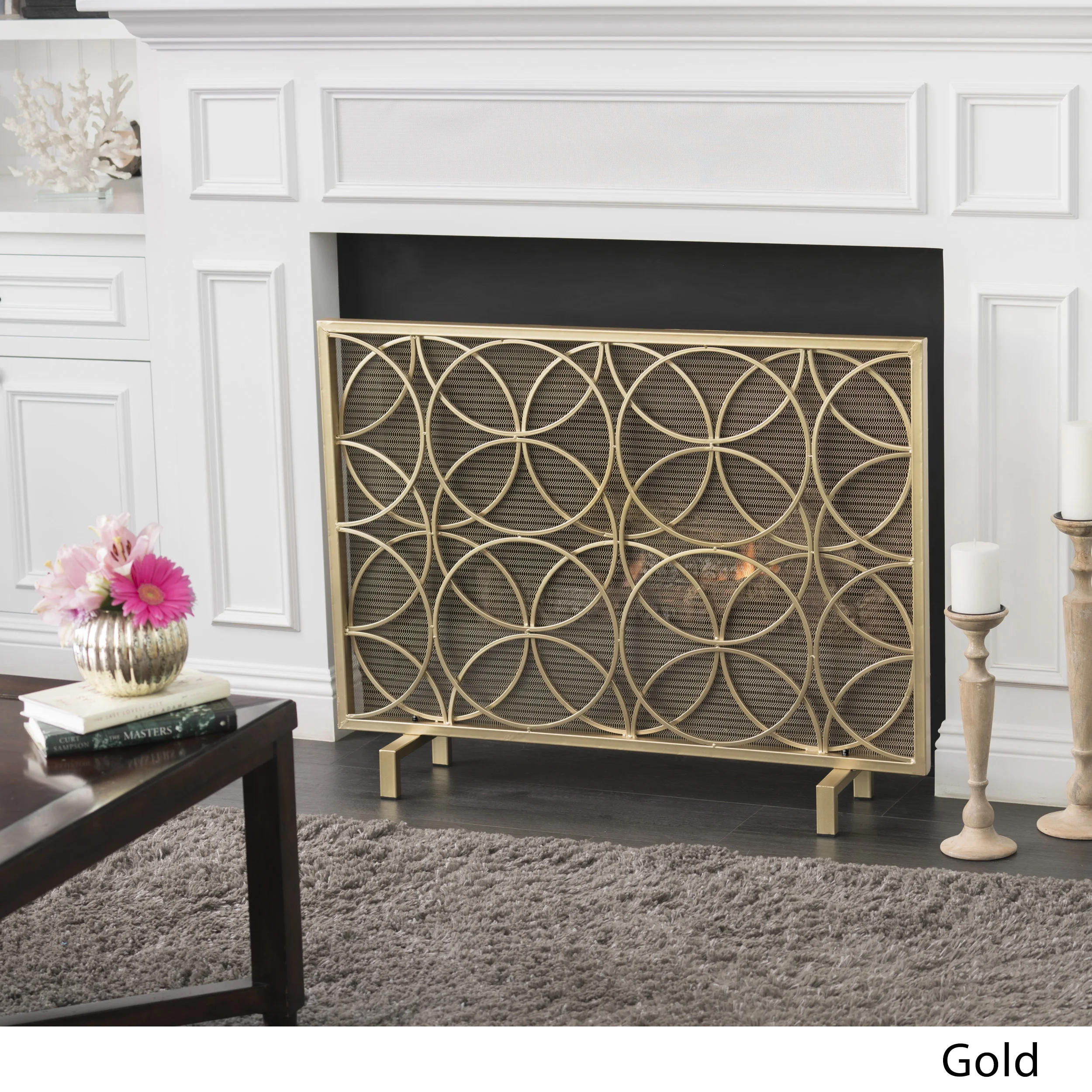 Noble House Emmilou Iron Single Panel Fireplace Screen, Gold - Image 4