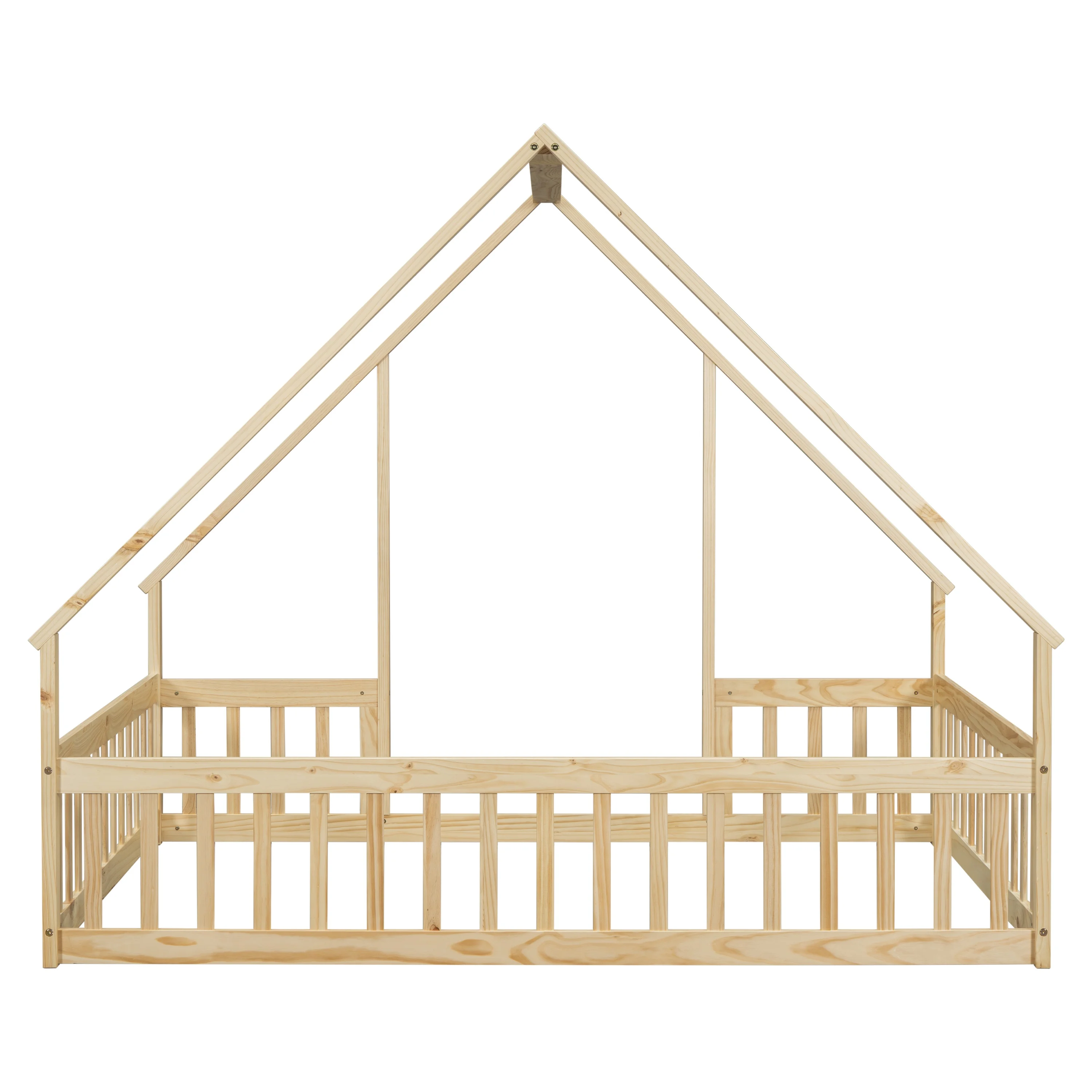 Bellemave Twin Size Floor Bed Frame, Wooden House Bed Twin Size with Fence, Montessori Bed with Guardrails for Bedroom (White) - Image 49