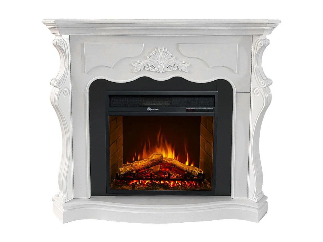 Cheminée électrique sur pied PARIGI en bois blanc L123xP39xH100