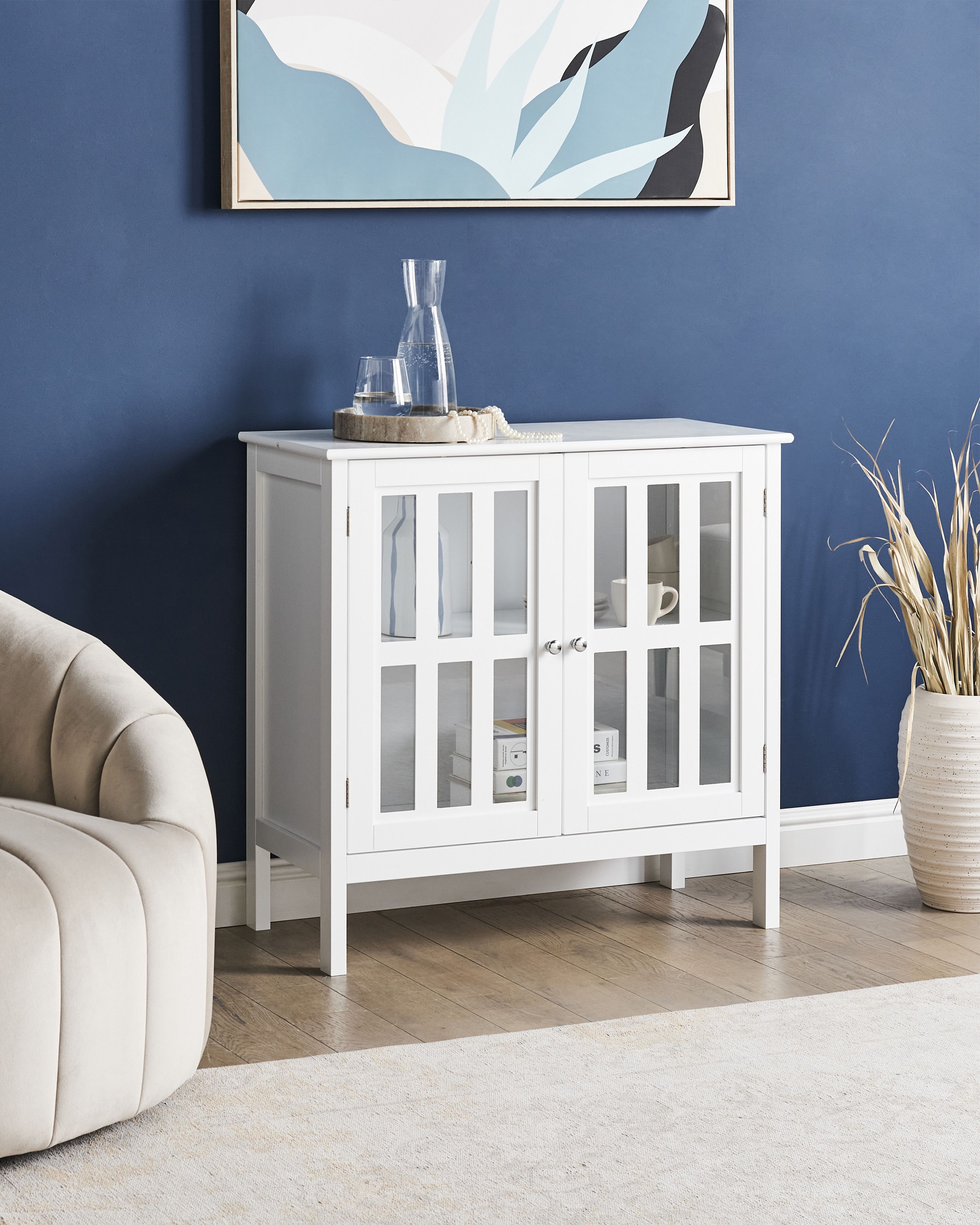 Glass Display Sideboard MIRAM 80 cm White