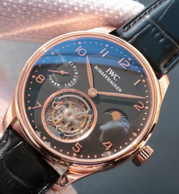 Replica IWC Portuguese Tourbillon Power Reserve RG Moonphase Black Dial - Elite Watch Atelier