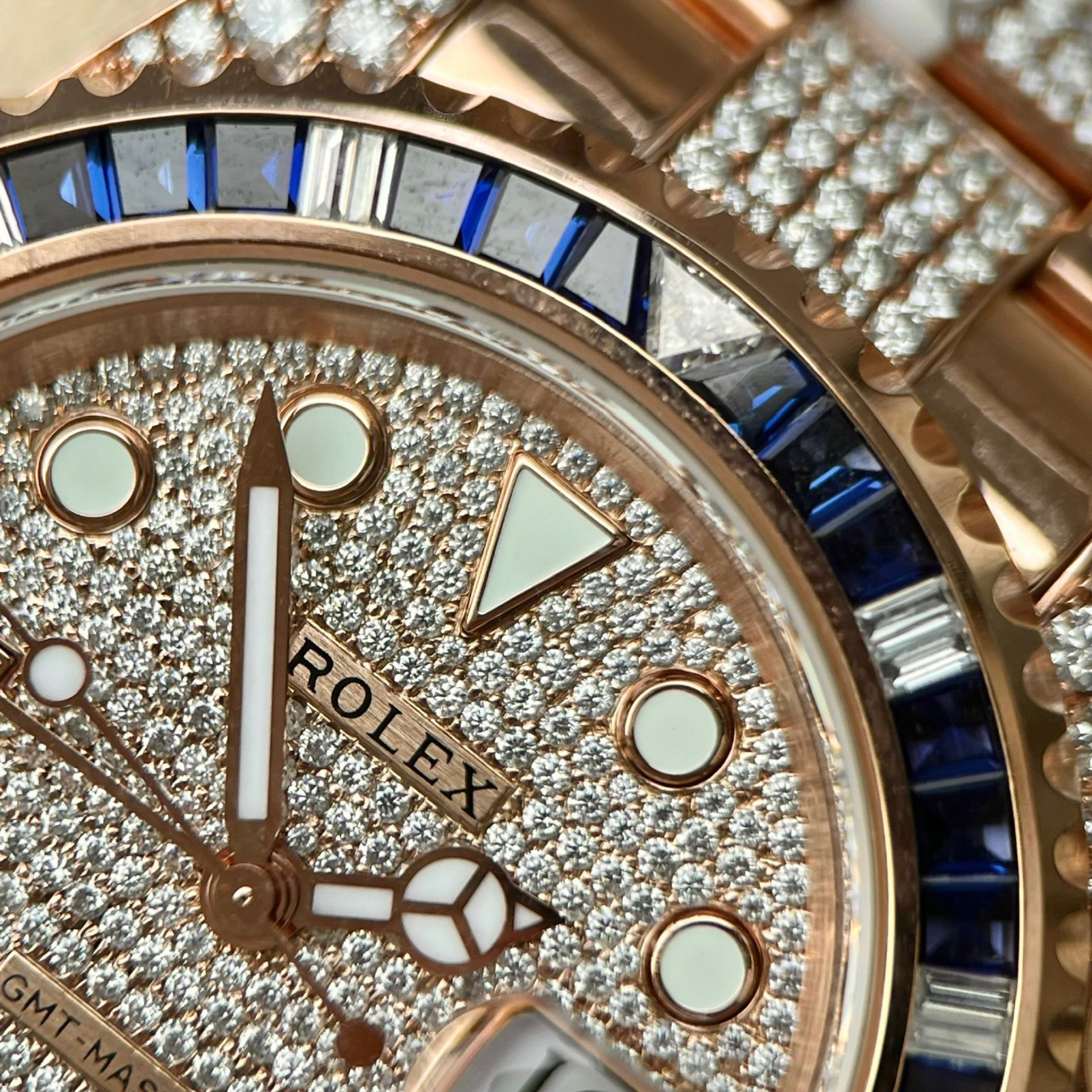 Rolex Replica 11 Watch GMT Master II Gold Wrapped Moissanite Diamond Sapphire 40mm - Top club