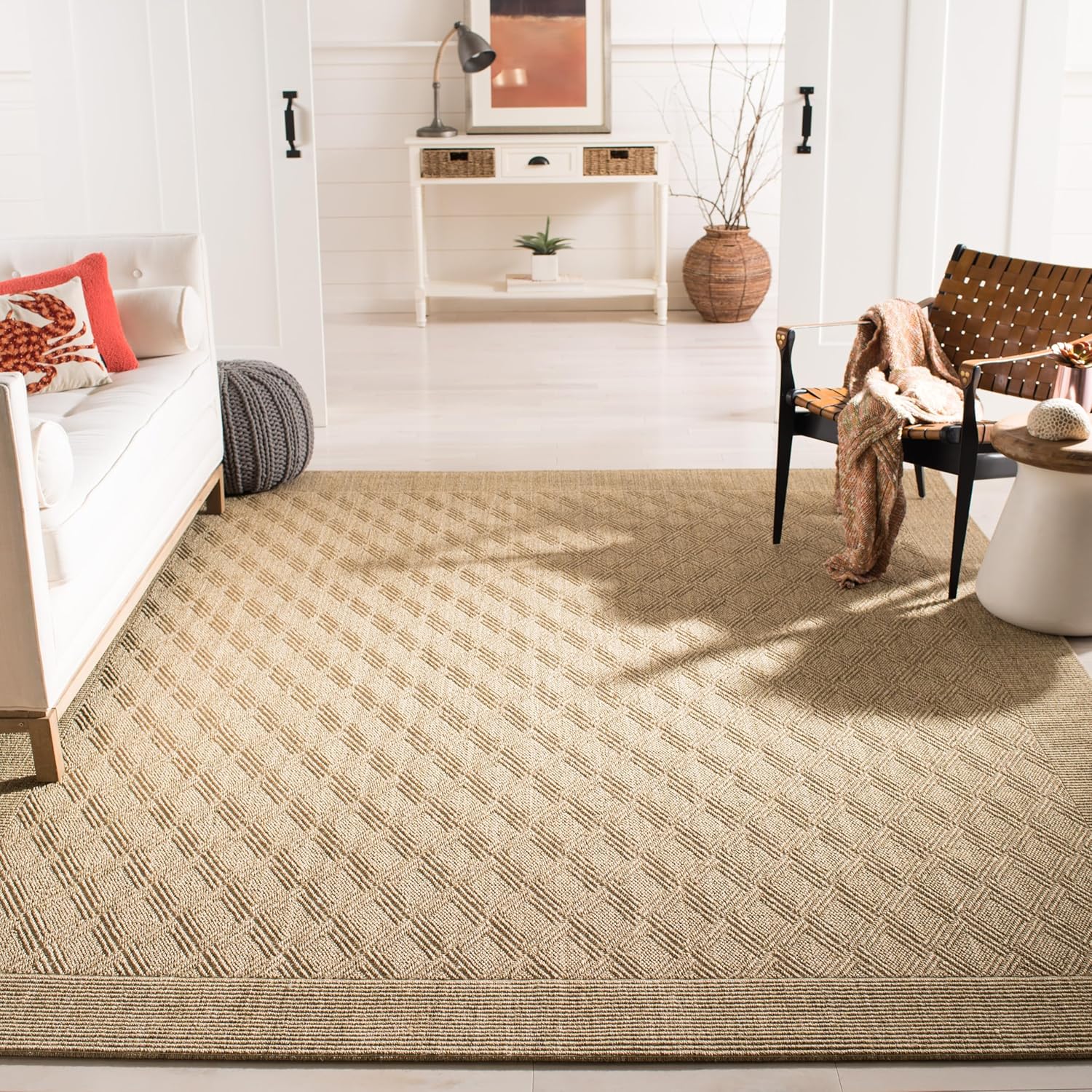 SAFAVIEH Palm Beach Collection Area Rug - 8' x 10', Sand, Sisal & Jute Design, Ideal for High Traffic Areas in Living Room, Bedroom (PAB351A)