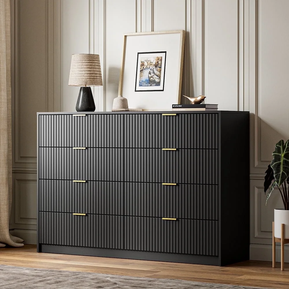 Furniway Black Dresser for Bedroom, 8 Drawer Double Dresser, Modern Chest of Drawers for Bedroom, Living Room, Entryway and Closet, 55" L x 15.7" D x 37.4" H - Image 4