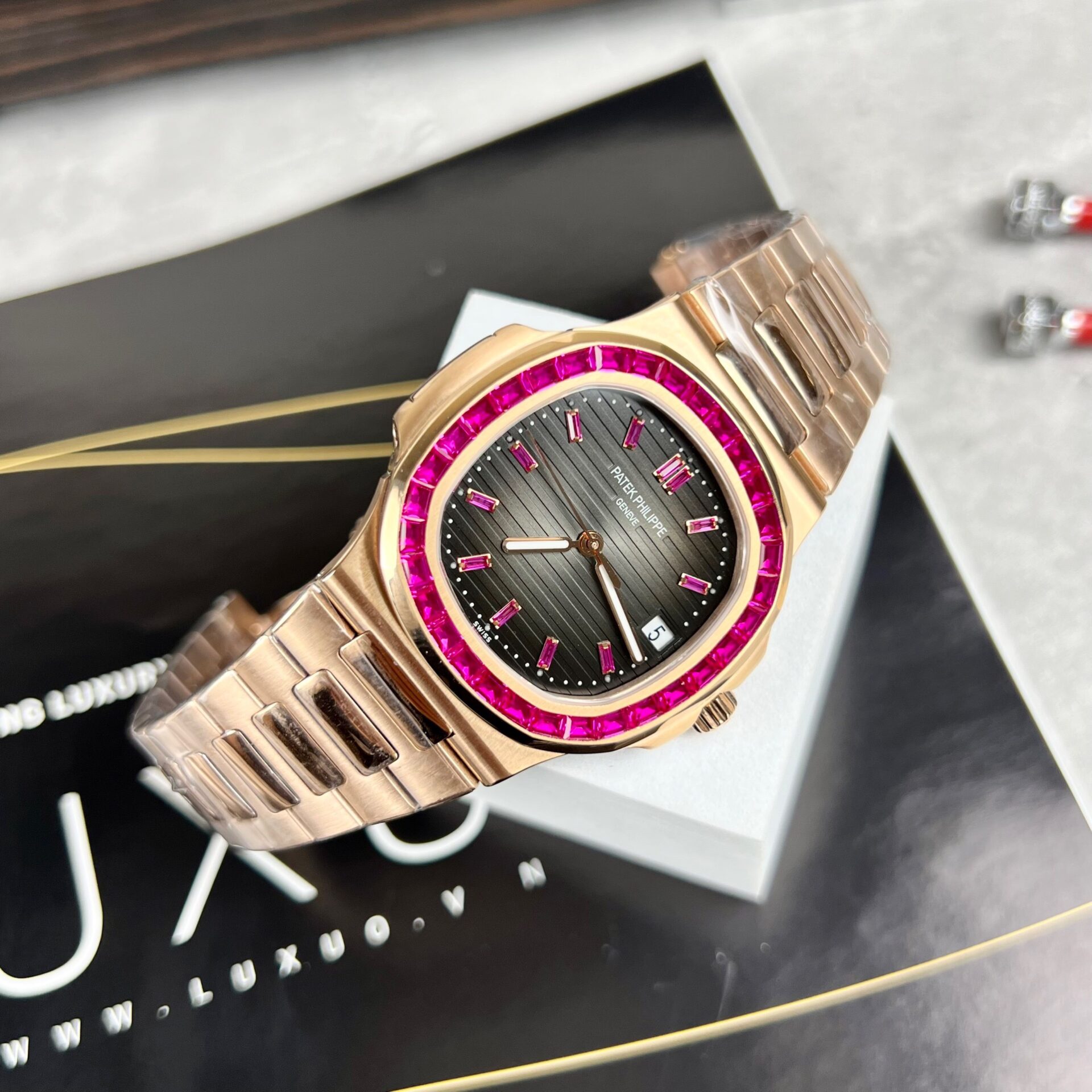 Patek Philippe Nautilus 5723 Gray Dial With Red Ruby Replica 1:1 Watch 40mm - Elite Watch Atelier