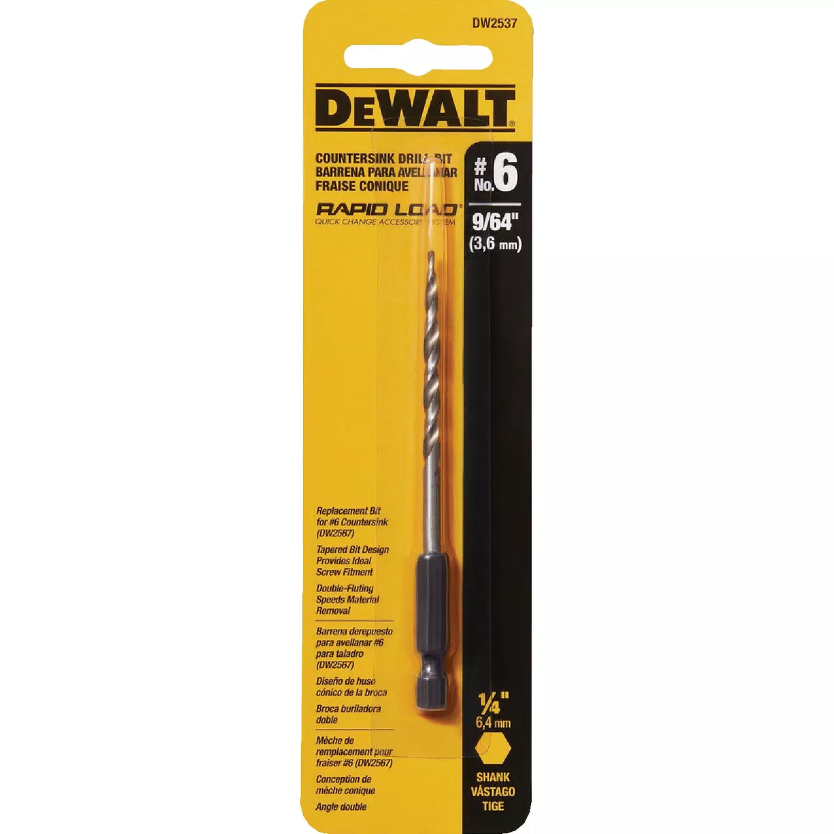 DEWALT Rapid Load #6 9/64 In. High-Speed Countersink Bit