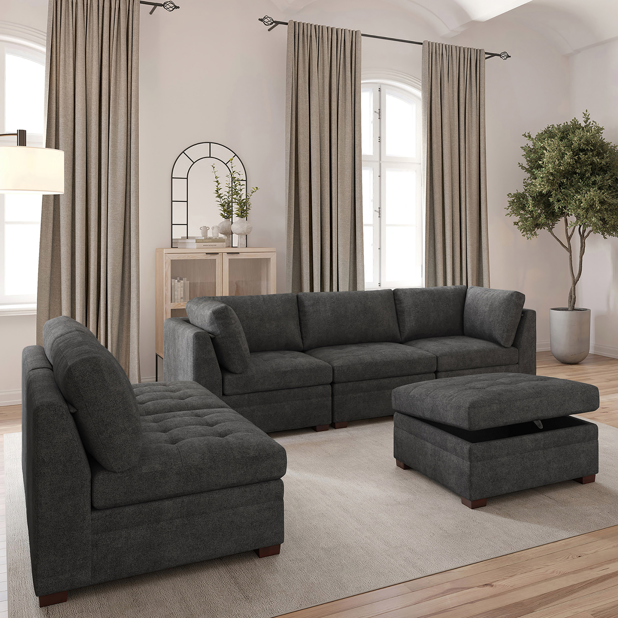 Thomasville Tisdale Modular Sectional 6-piece Dark Gray with Storage Ottoman - Image 4