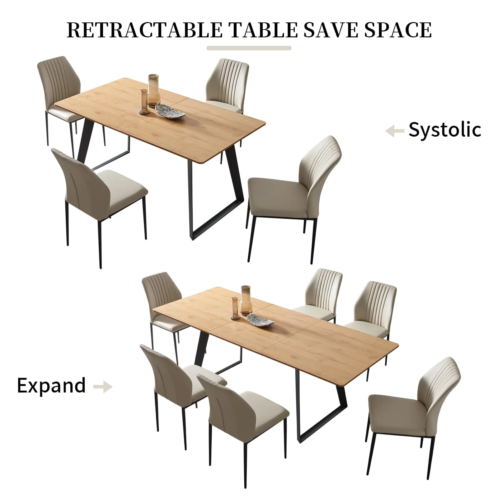jiexi Modern mid-Century Dining Table Dining Table and Chairs for 6 Rectangular Wooden Dining Table Expandable Dining Table Space-Saving Multifunctional Dining Table - Image 5