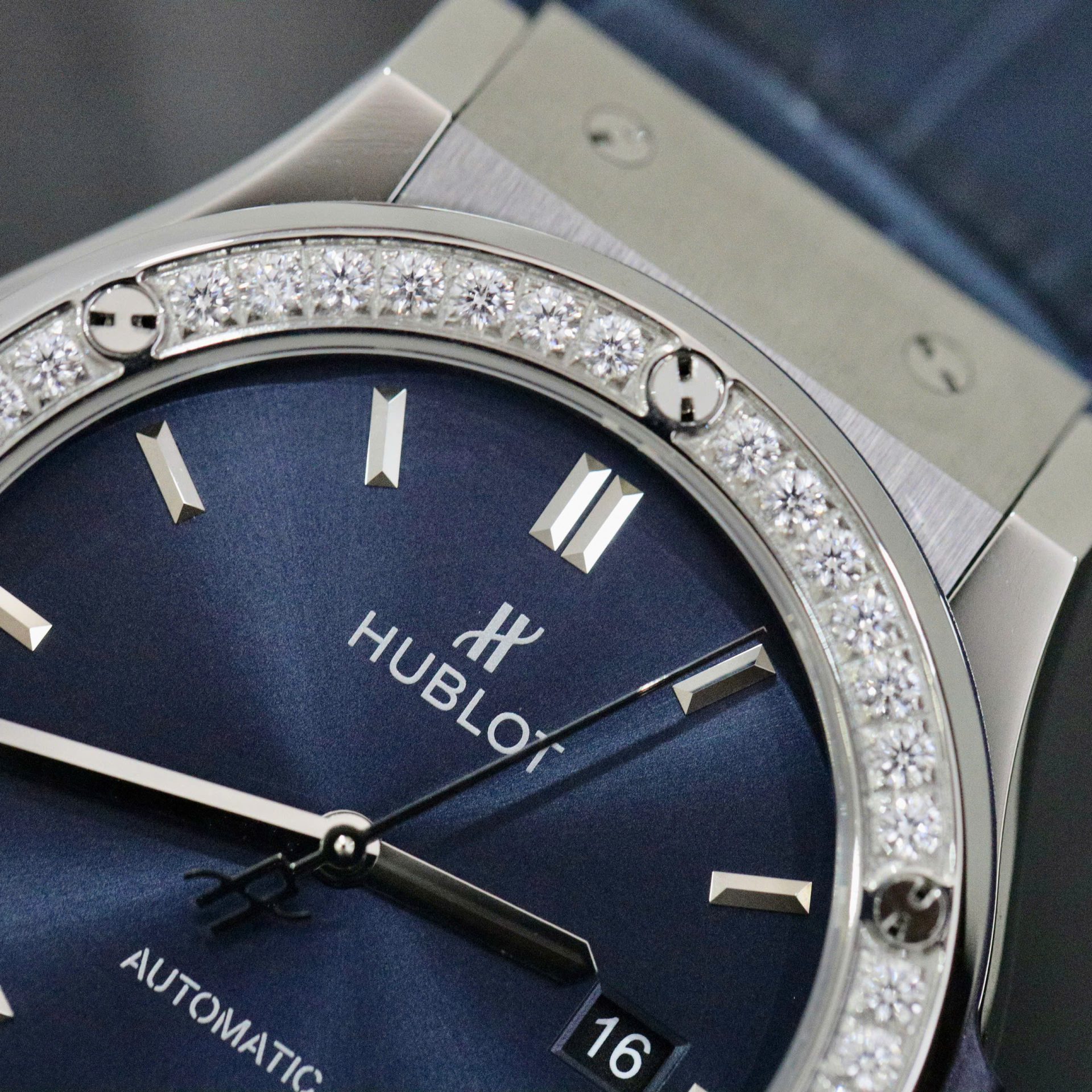 Hublot Classic Fusion Titanium Blue Dial Bezel Diamonds Replica Watch HB Factory 42mm - Top club