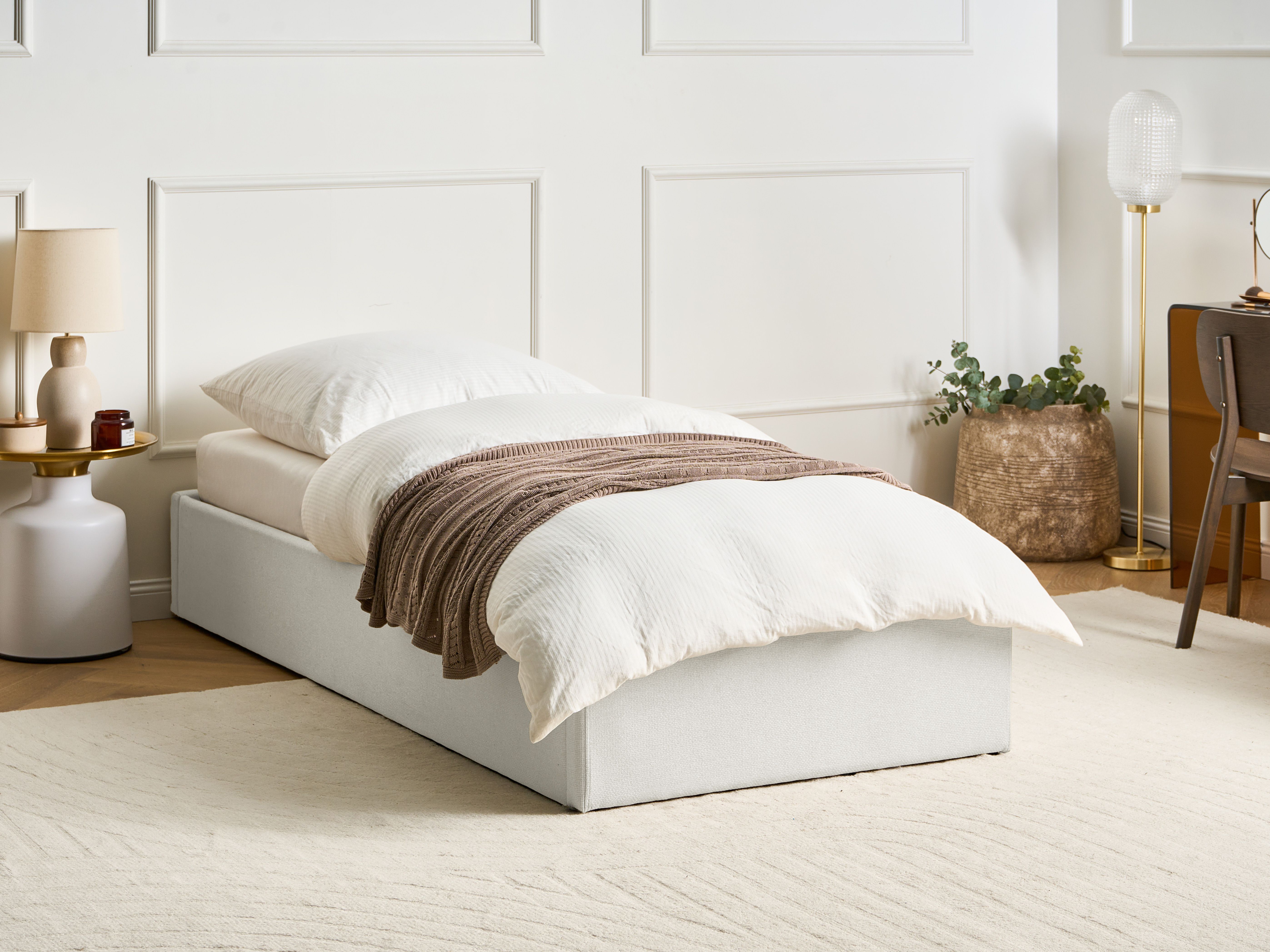 Ottoman Bed without Headboard Fabric DINAN 90 x 200 cm (EU Single) Light Beige
