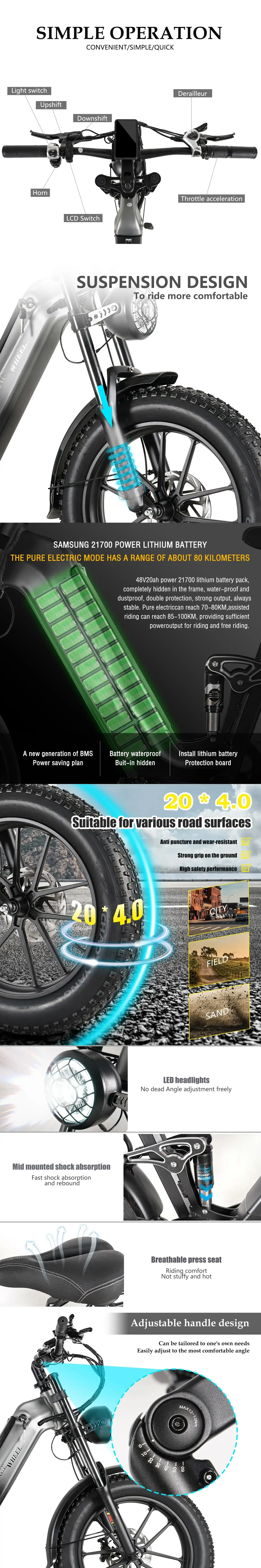 CMACEWHEEL V20 750W 20" Fat Bike 960Wh Full Suspension E-bike with Torque Sensor 48V 20Ah Battery - Buybestgear