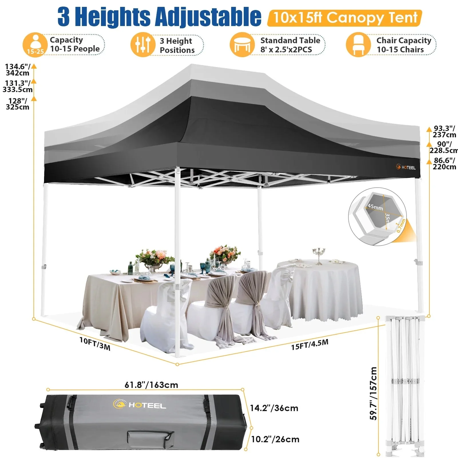 HOTEEL Heavy Duty Pop-Up Canopy Tent 10x15, 4 Sidewalls, Black - Image 10 HOTEEL Heavy Duty Pop-Up Canopy Tent 10x15, 4 Sidewalls, Black - Image 10