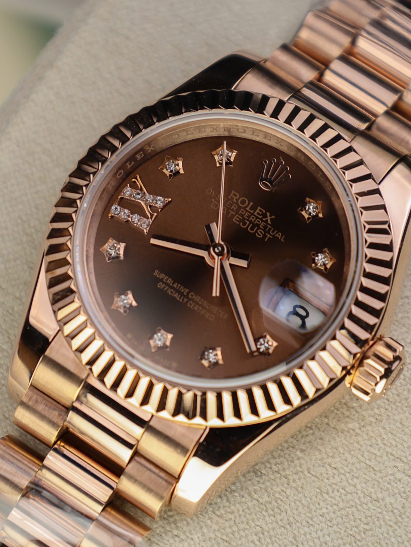 Rolex DateJust Women Copies Watches Gold Wrapped Chocolate Dial GM Factory 28mm - Elite Watch Atelier