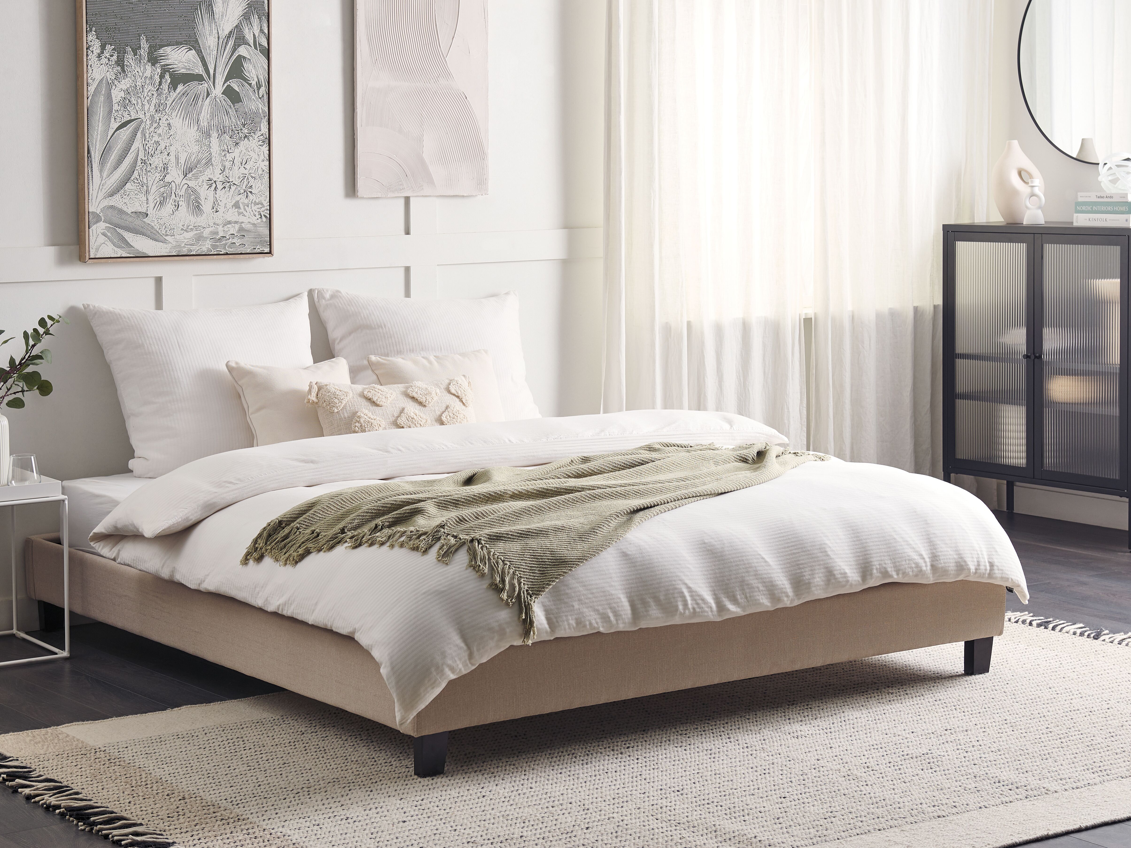 Bed without Headboard Fabric ROANNE 180 x 200 cm (EU Super King) Beige