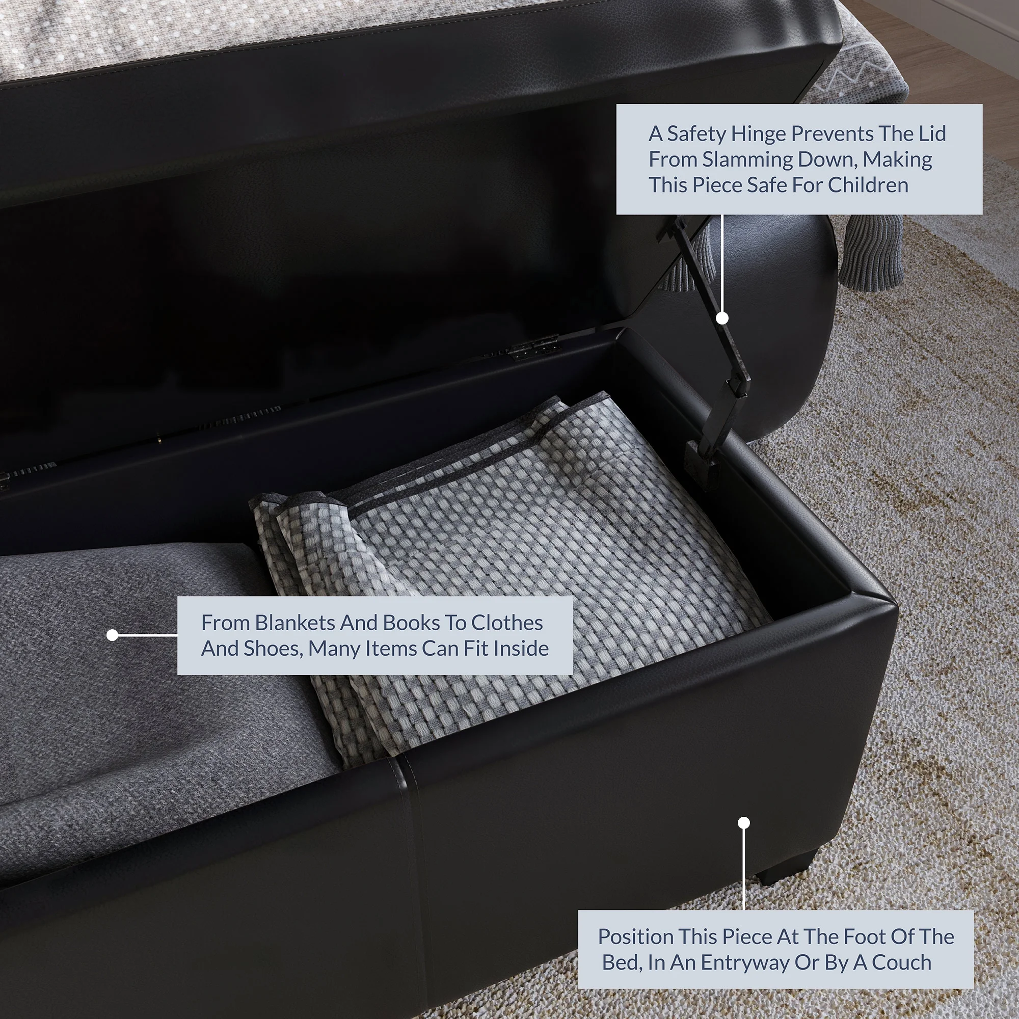 BELLEZE Storage Ottoman Bench Footstool - Amherst (Beige) - Image 21