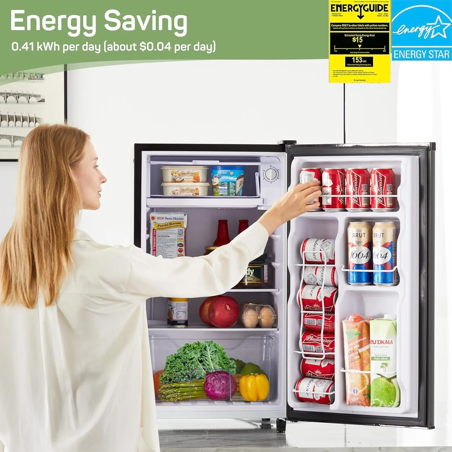 Mini Fridge for Bedroom 3.2 Cu.Ft Small Refrigerator with Freezer for Dorm Office, Compact Single Door Adjustable Thermostat Low Noise,Black - Image 5