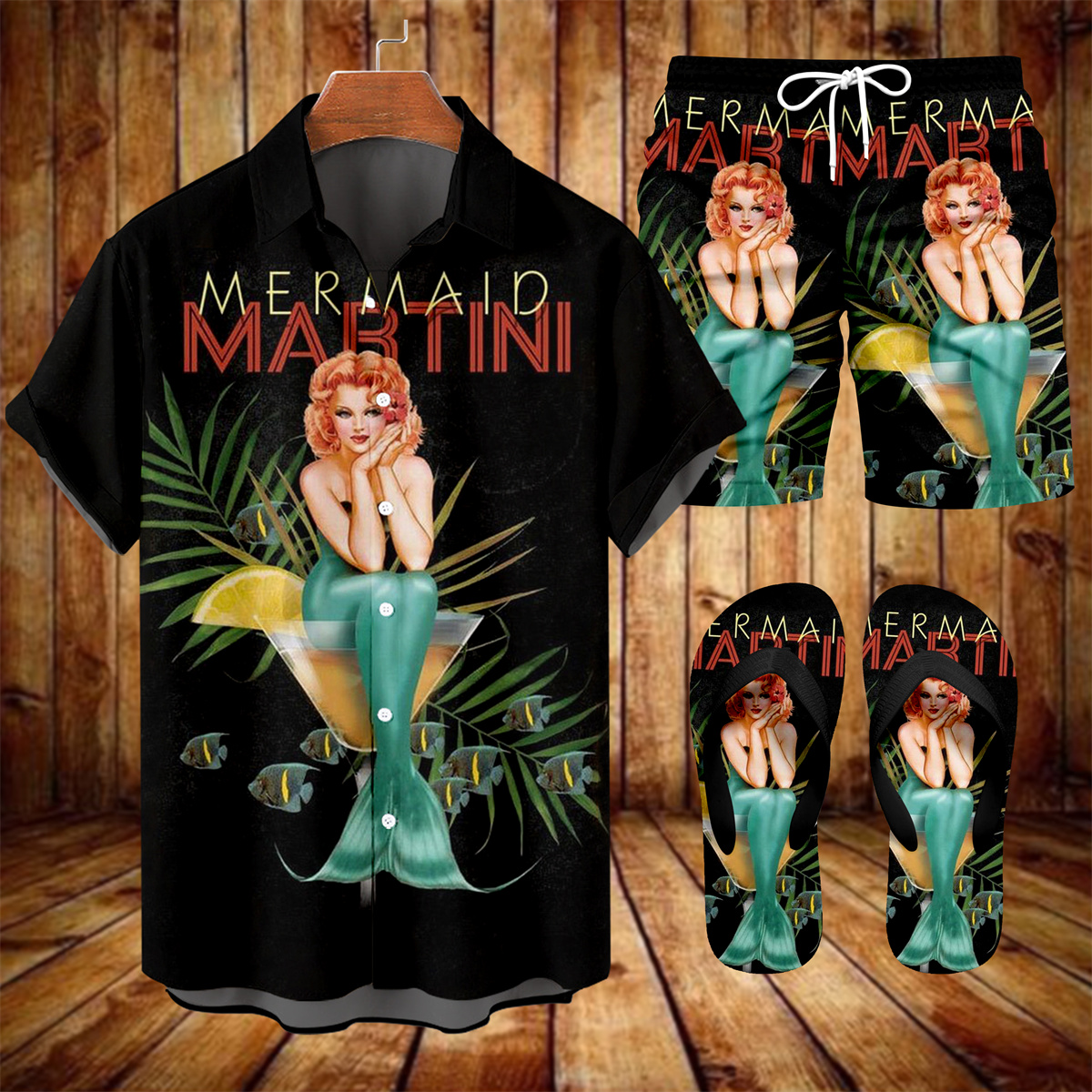 Suitmens Men's Hawaii Vacations Print Shirt Three-Piece Set 060