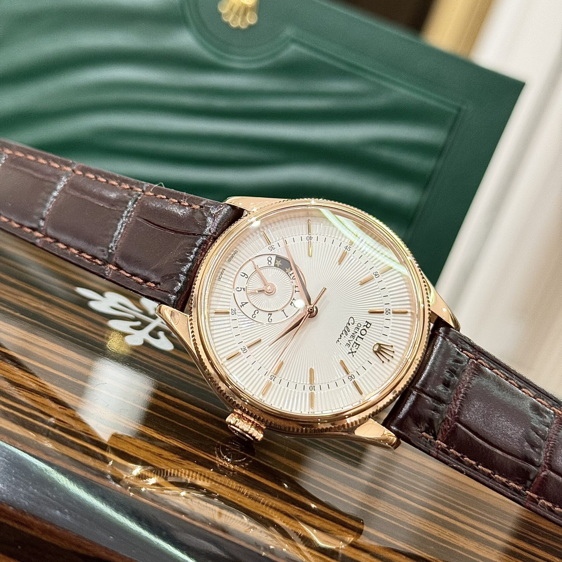 Rolex Cellini 50525 Replica Watch Rose Gold Brown Strap 39mm - Elite Watch Atelier