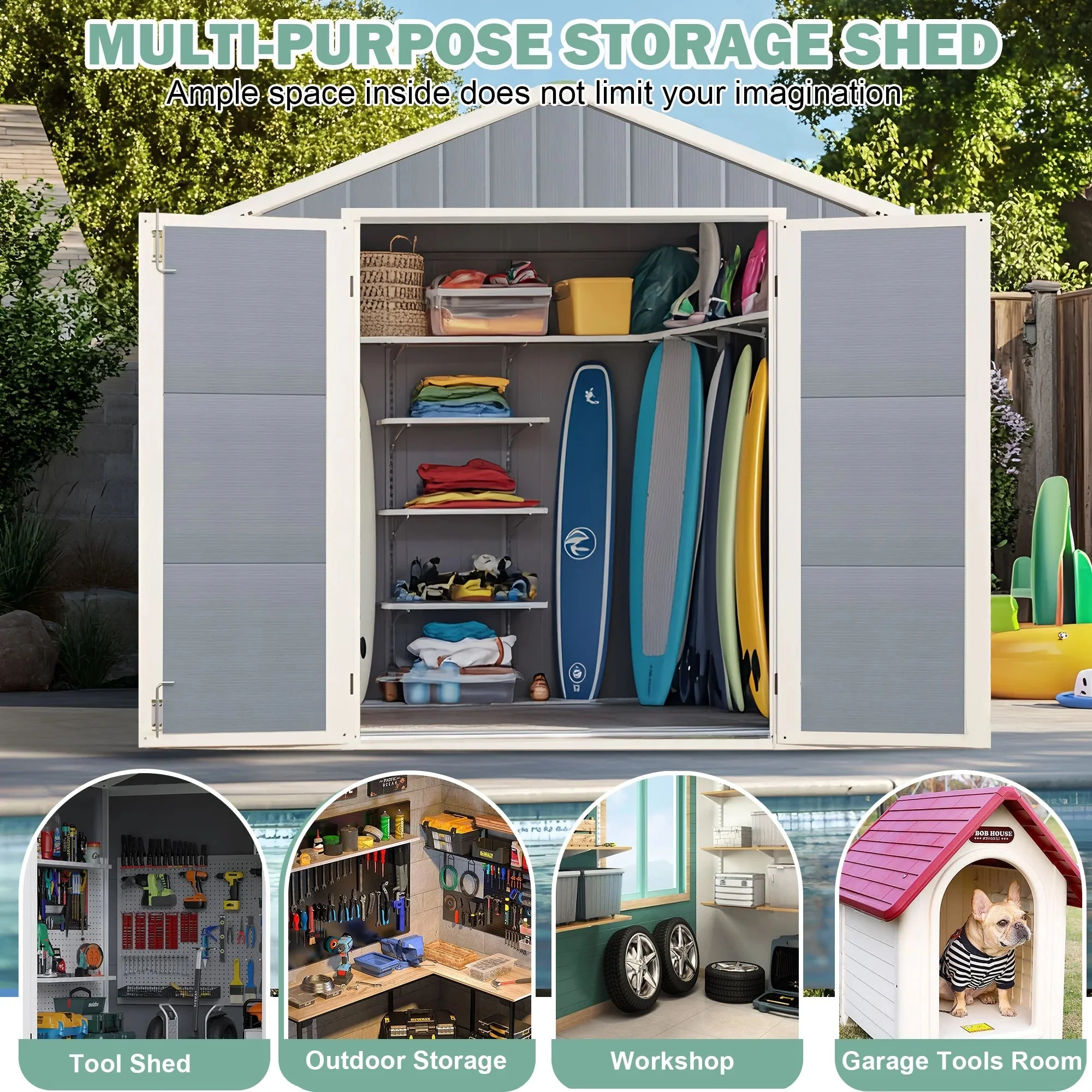 Seizeen Resin Outdoor Storage Shed With Floor, Light Gray, 82 in H - Image 39 Seizeen Resin Outdoor Storage Shed With Floor, Light Gray, 82 in H - Image 39
