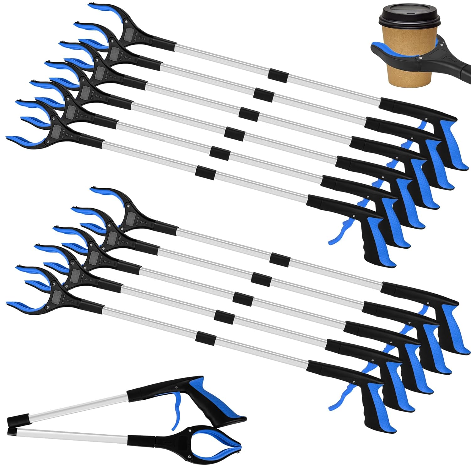 12-Piece Heavy-Duty Trash Collection Tool - 32-Inch Lightweight Telescopic Grabber Ergonomic Handle, Non-Slip Grip | Multi-Purpose Mobility Aid for Seniors