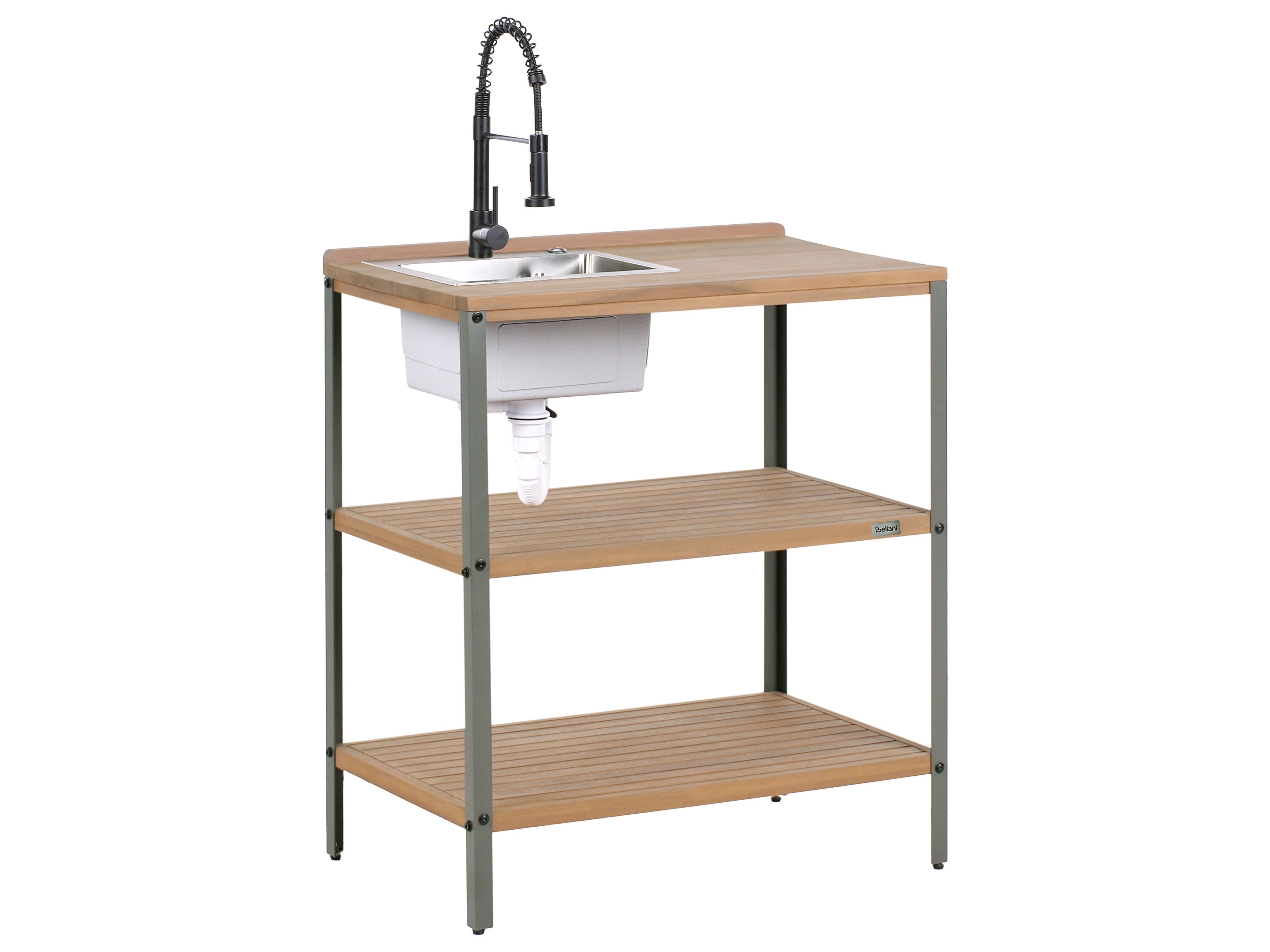 Outdoor Kitchen Island with Sink IVREA Certified Acacia Wood Brown/ Black