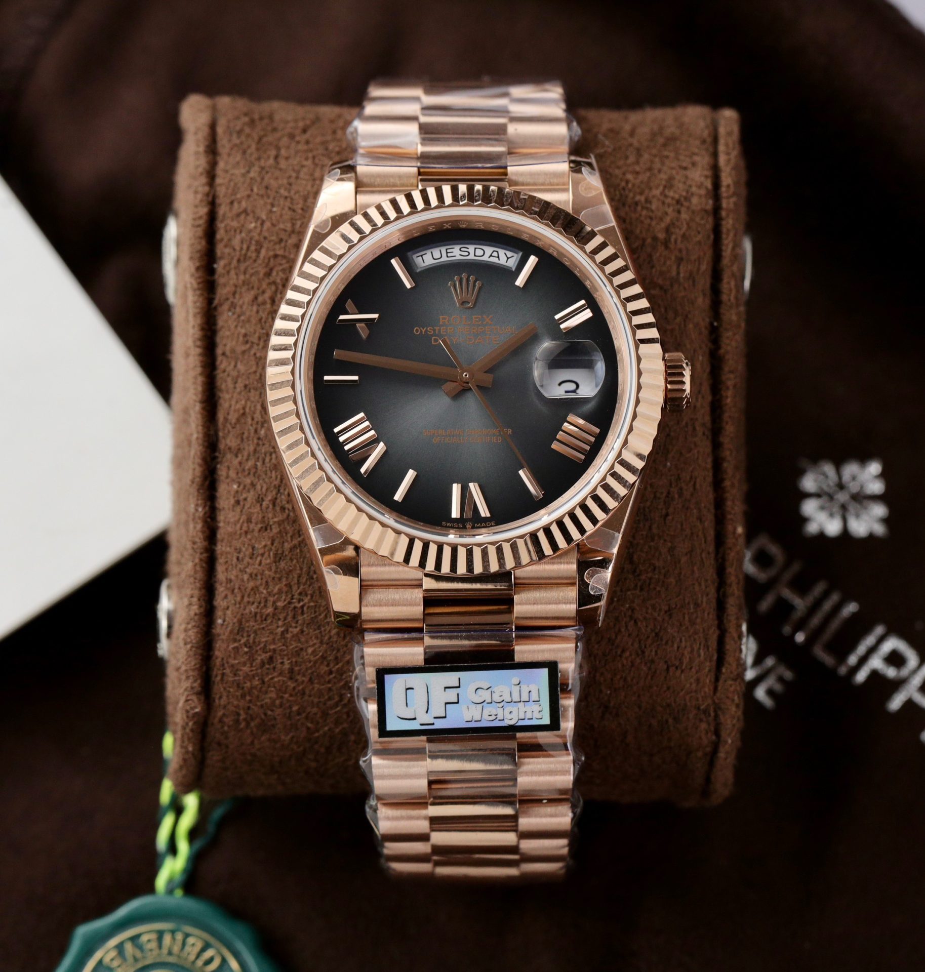 Rolex Clone Watch Day-Date Dial Gray Ombre 185 Grams QF Factory 40mm - Top club