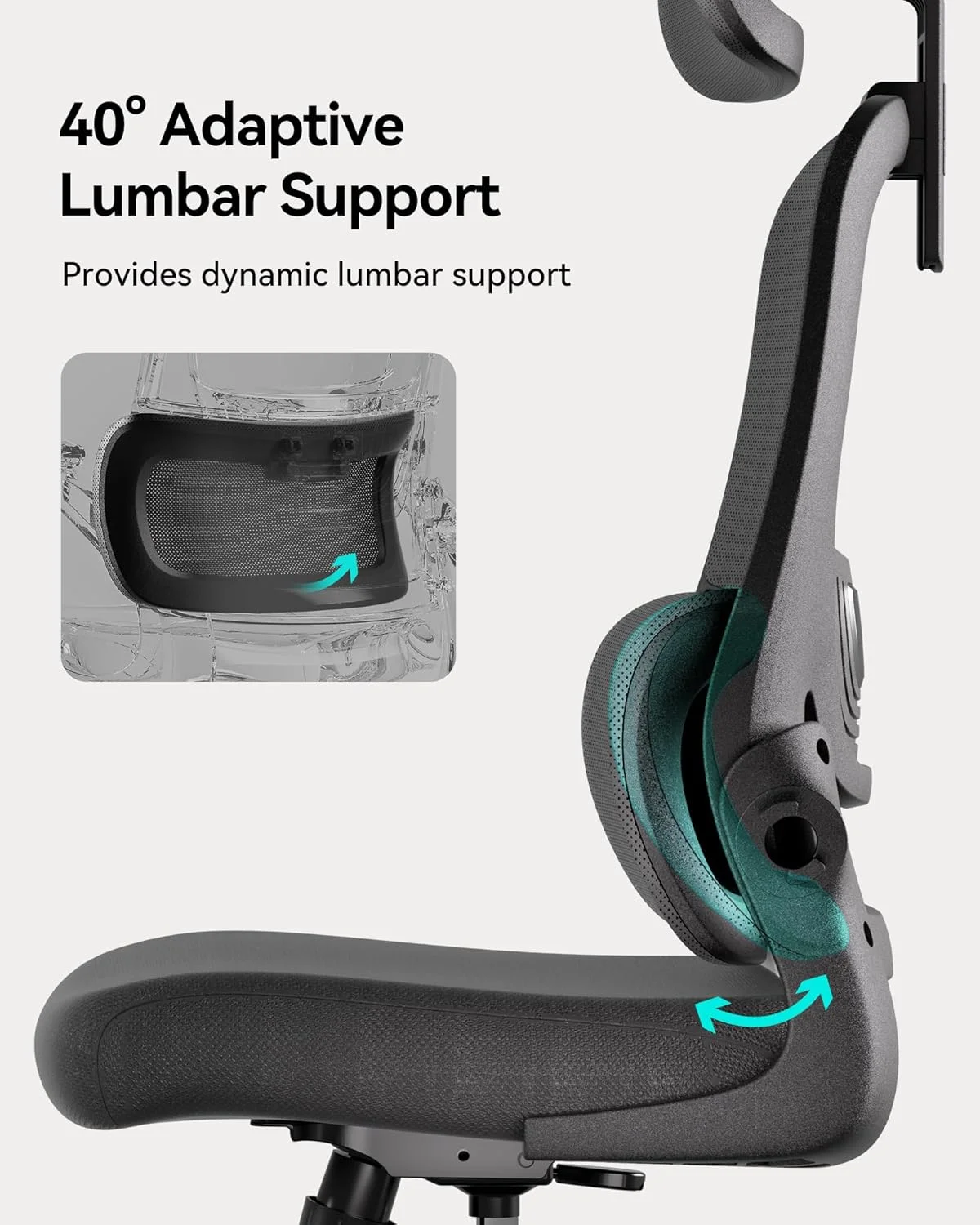 Hbada P1 Ergonomic Office Chair, Desk Chair with Adjustable Lumbar Support, Home Office Desk Chair with 2D Headrest, Flip-up Armrest, Swivel Computer Chair, Black - Image 5