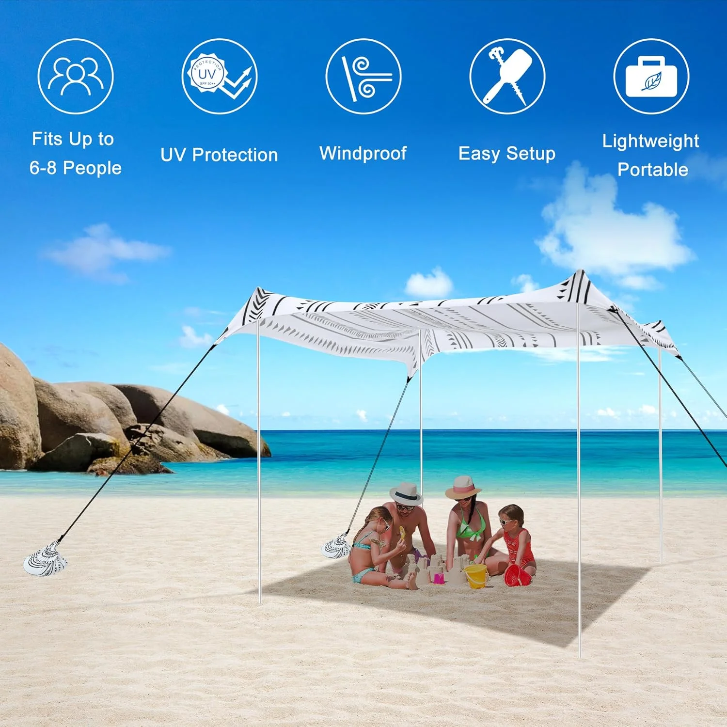 Beach Tent, UPF 50+ Beach Canopy Sun Shade, Portable 10×10 FT Large Pop-Up Beach Tent Sun Shelter with Sand Anchors, Ground Pegs, Easy Setup for Beach, Camping, Park, and Backyard Fun - Image 14