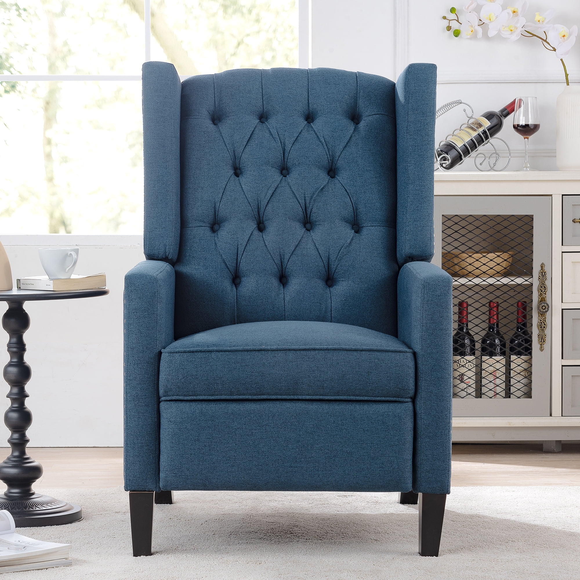 Recliner Chair, Living Room Chairs with Arms, Adjustable Single Reclining Sofa, Home Theater Seating Arm Chair with Thick Padded Seat, Footrest, Lounge Chair for Bedroom, Blue - Image 6