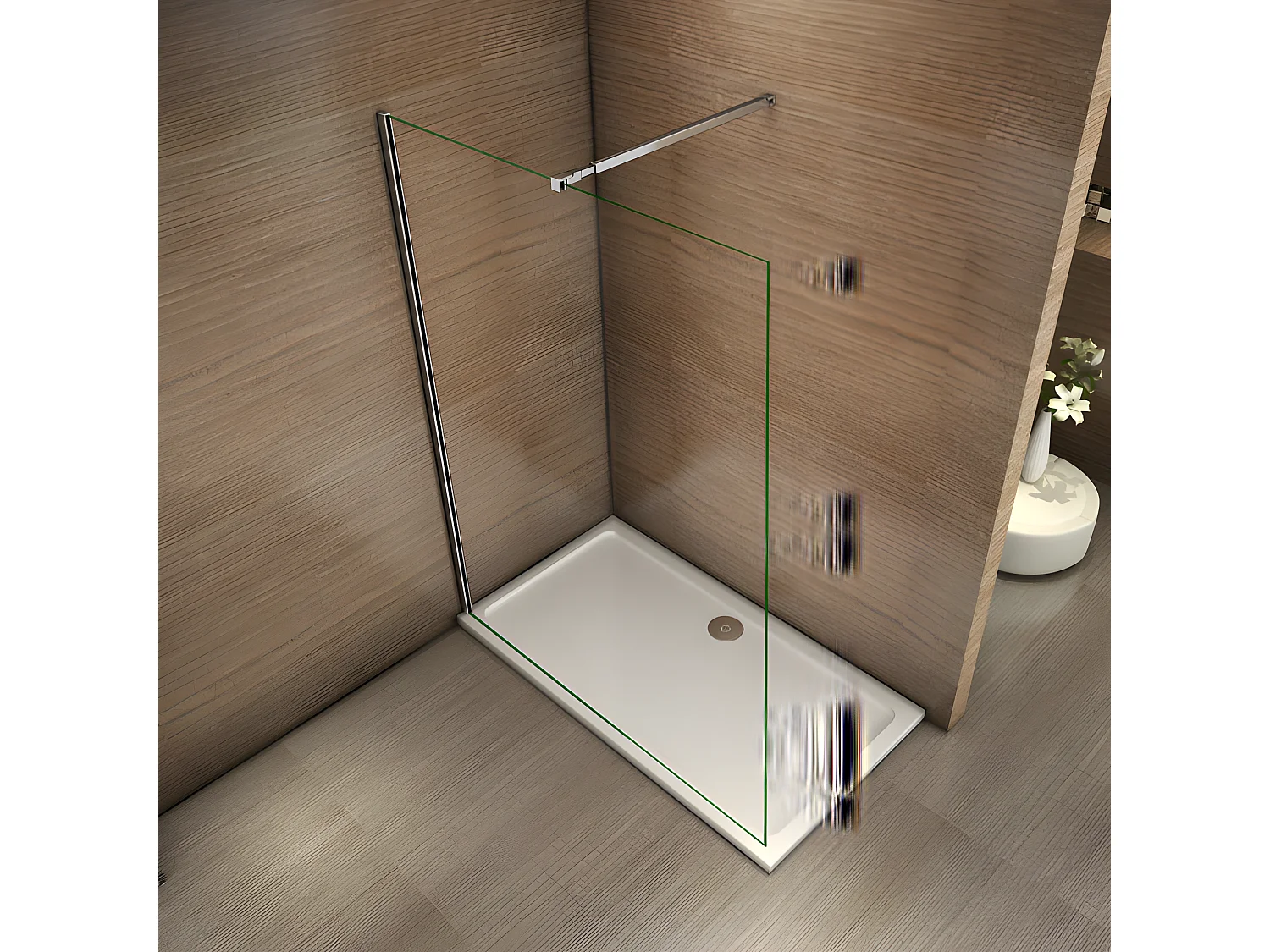 Paroi de douche à l'italienne 140x200cm avec barre de fixation 73-120cm en carré - Chromé - Verre 8mm trempé transparent