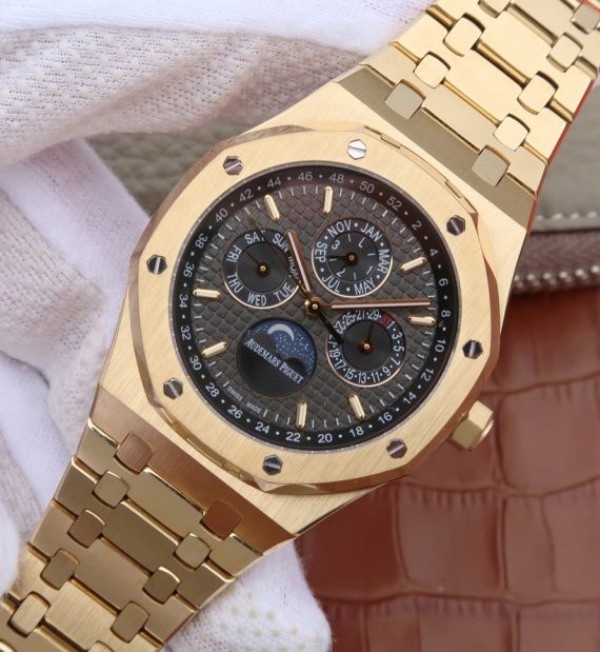 Replica Audemars Piguet JF Royal Oak 41mm 26574 YG Black Textured Dial A5134 - Elite Watch Atelier