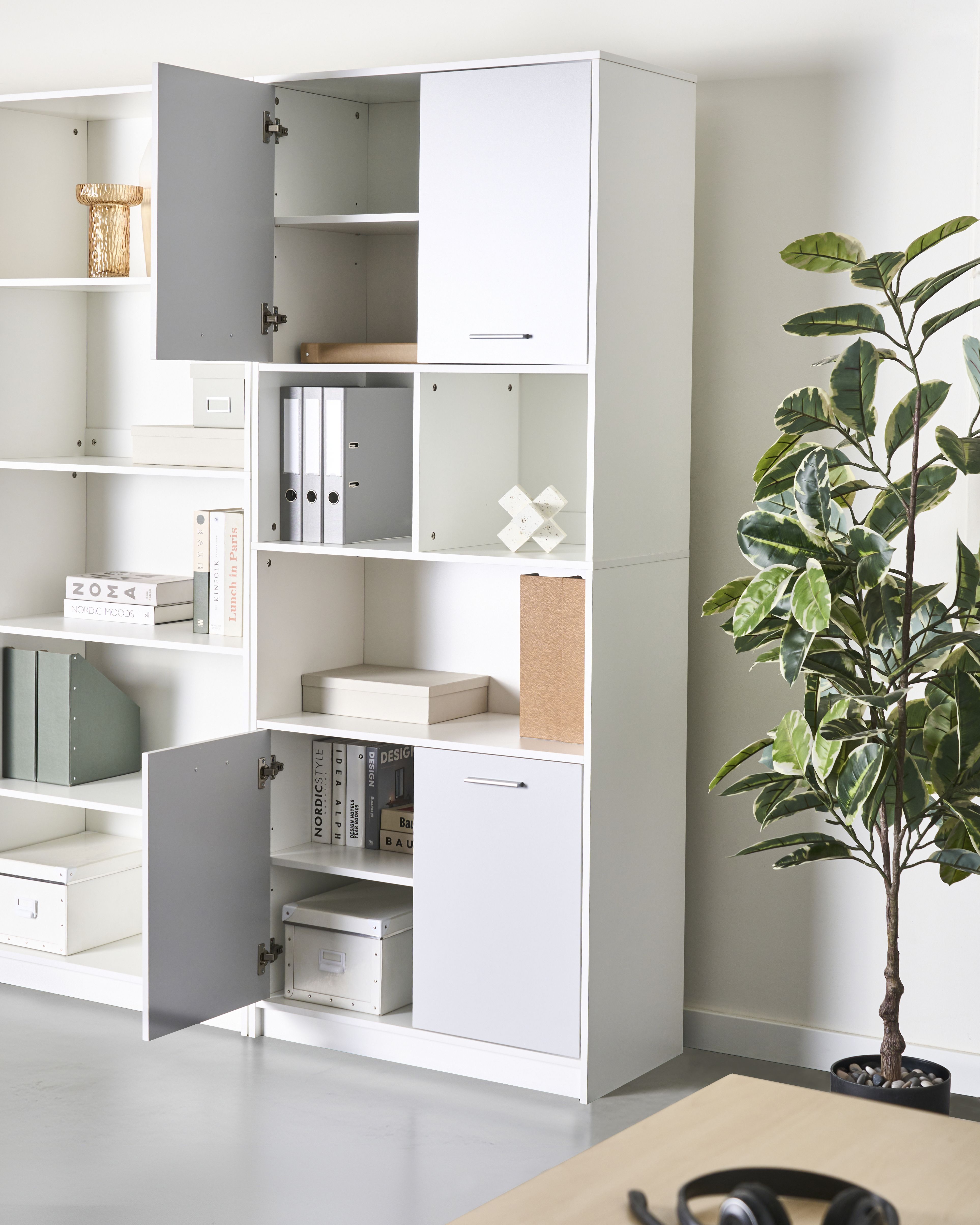 4 Door Bookcase ZEHNA Grey/ White