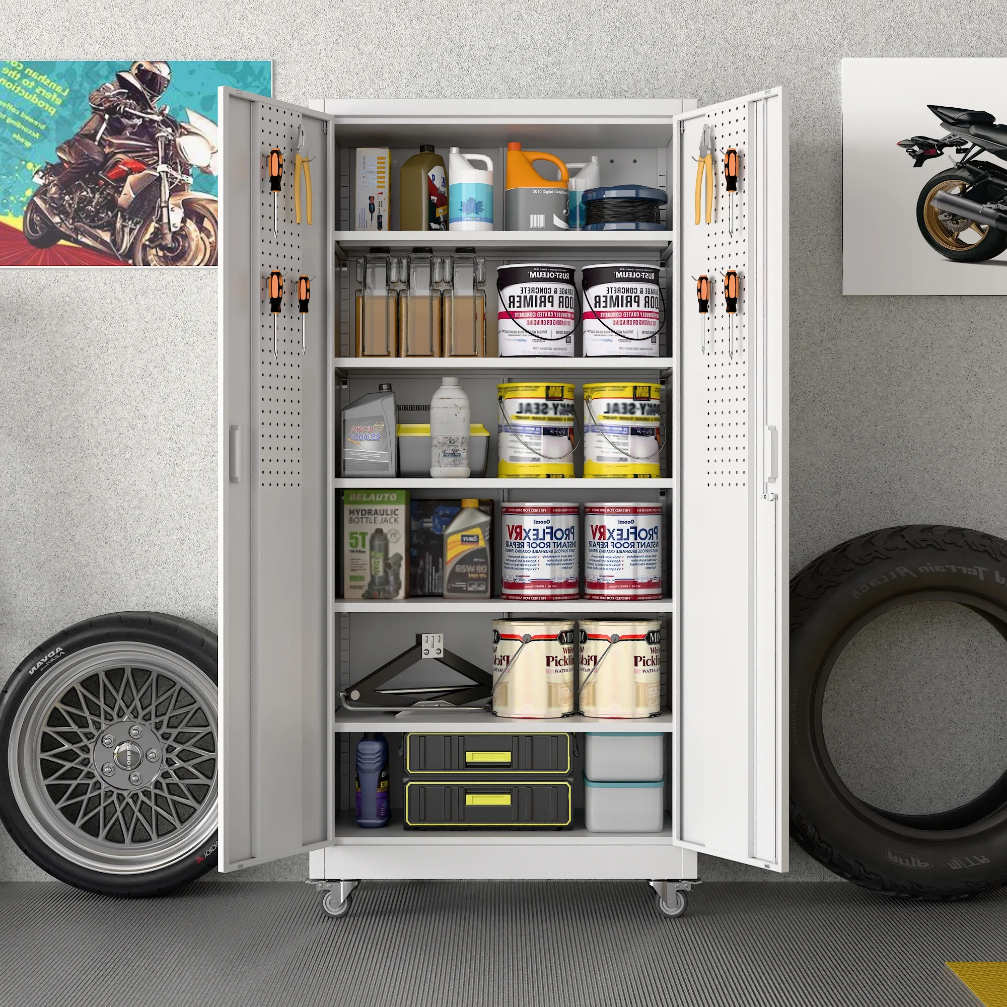 GangMei 71 inches Tall Metal Rolling Garage Storage Cabinets with Locking Doors and 5 Adjustable Shelves, Metal Storage Cabinet for Garage, Office, Home, Classroom, Assemble Required(Black) - Image 17