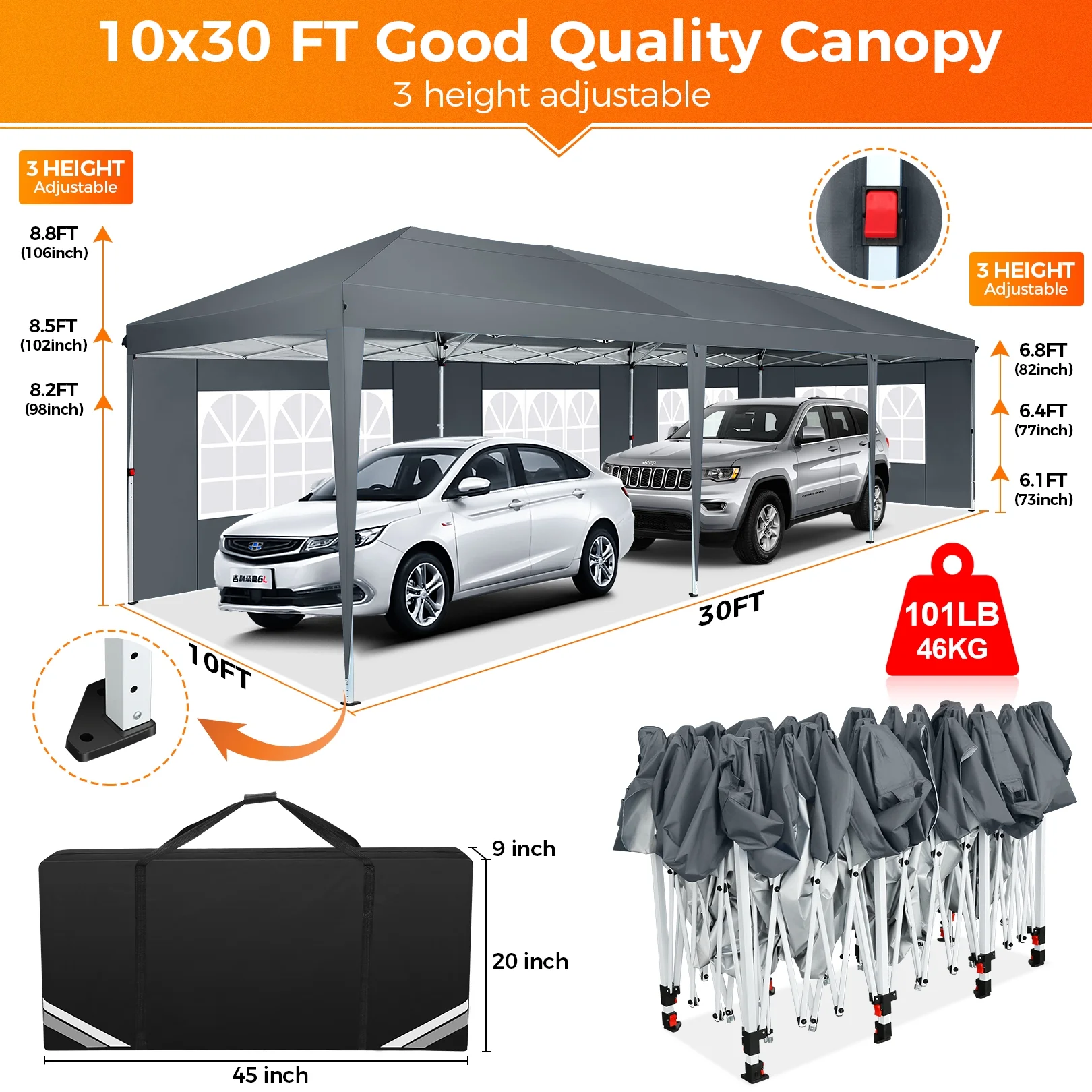 SANOPY 10'x10' EZ Pop Up Canopy Tent Outdoor Party Instant Shelter Portable Folding Beach Canopy with 4 Sandbag & Carrying Bag, Black - Image 56