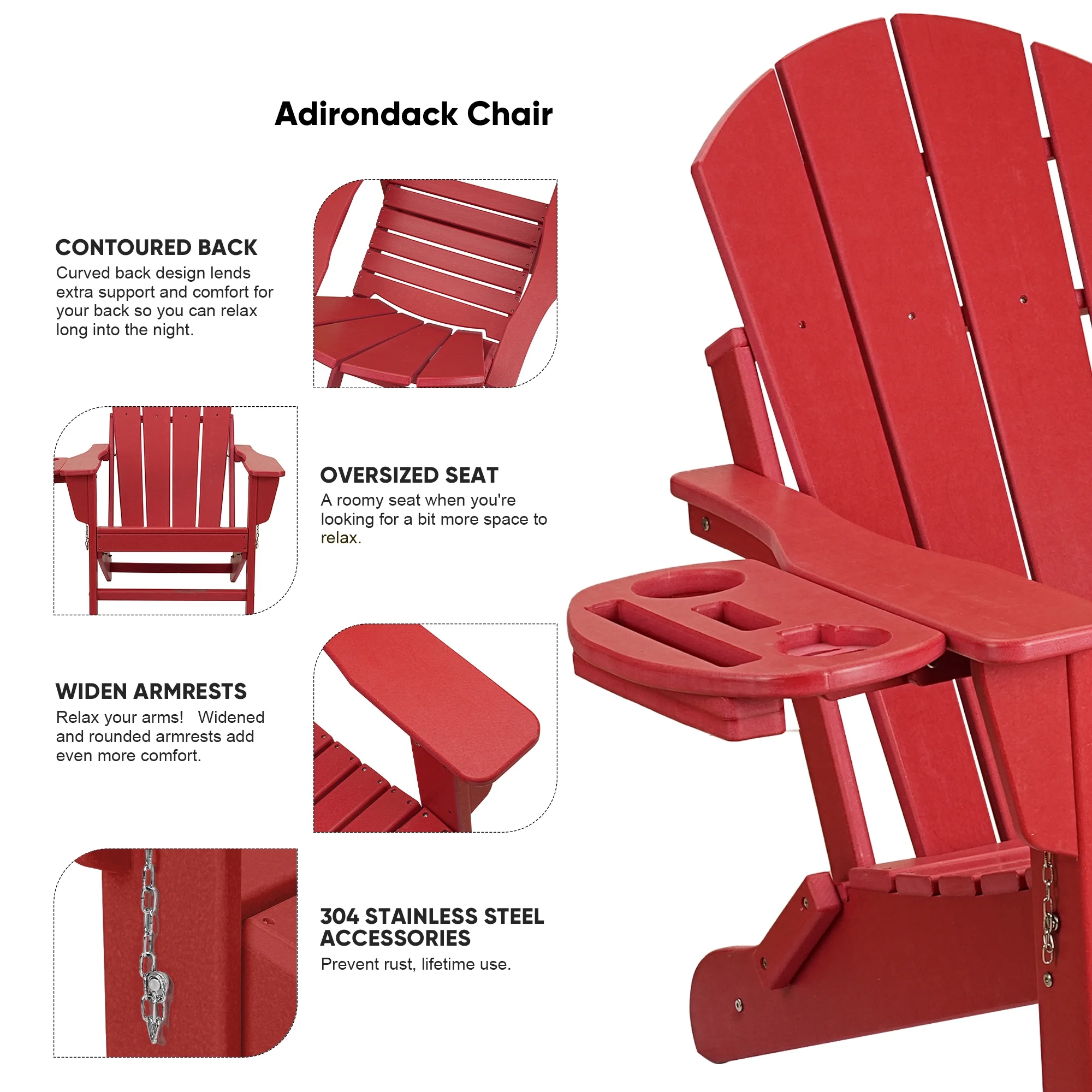 FOOWIN HDPE Plastic Adirondack Chairs Set of 4, Black - Image 75