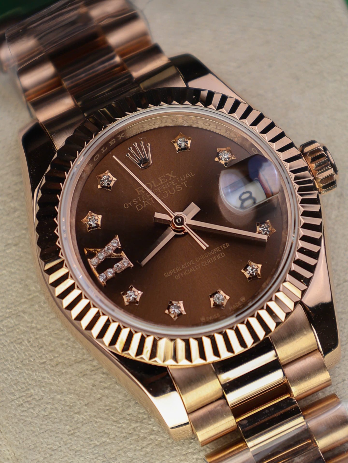 Rolex DateJust Women Copies Watches Gold Wrapped Chocolate Dial GM Factory 28mm - Elite Watch Atelier