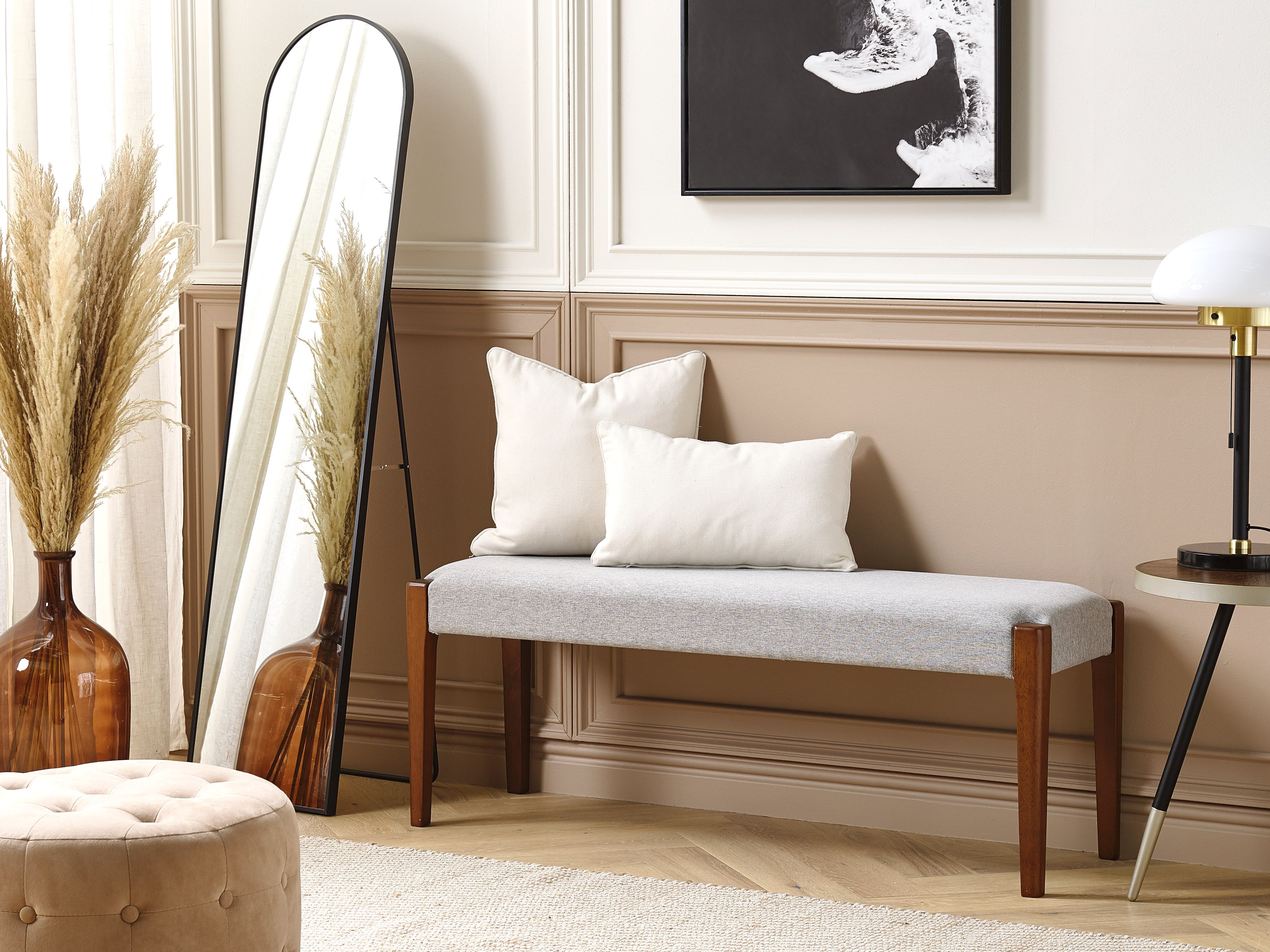 Upholstered Bench ELYRIA Fabric Dark Brown/ Grey