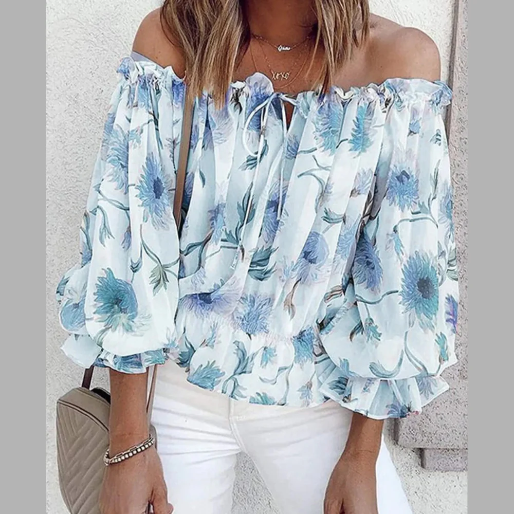 Off-Shoulder Floral Print Blouse - ZKZOOK