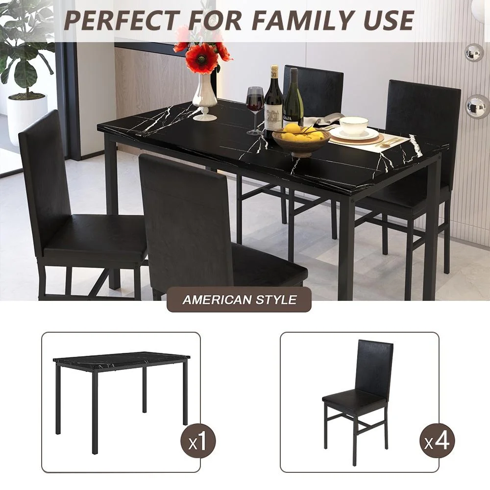5 Piece Dining Set, Modern Dining Table and Chairs Set for 4, Counter Height Bar Table Set, Modern Pub Table with 4 Velvet Fabric Cushioned Stools, Faux Marble Dining Table & Stools Set, D9297 - Image 67